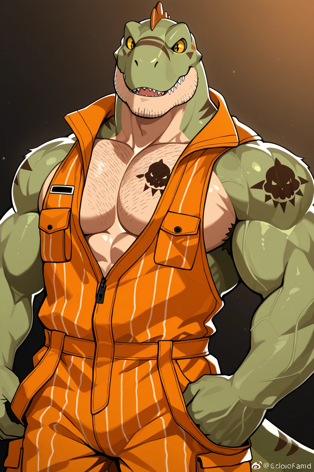 score_9, score_8_up, score_7_up, (cyberpunk, midnight, underground dark room background), (trash,
((lizard:1.2), anthro, male, solo, makeup, ((crazy smile)), (Squatting, on their haunches), ((wearing hoody cloth, cargo pants:1.5)), lizard skin, green scales, short haircut, beautiful), (have a cyberpunk-style augmentations:1.5)