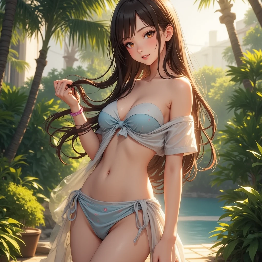 Her skin isまるで太陽の恵みを一身に受けたかのように、Shining brown。That shiny, glowing skin、As smooth as fine silk、It&#39;s as if they&#39;re drawing in people&#39;s gazes.々Attract the eyes of。When I touch、The skin is so soft and chewy that it clings to your skin.、It feels as springy as fresh glutinous rice.。
moreover、That soft skin、It has enough elasticity and flexibility to even repel water.、Leaves a smooth feel on the palm。and、Her skin is so strong that it even seems to repel ultraviolet rays.、A healthy glow that never fades。Her skin is、It&#39;s like a miracle of nature、It continued to fascinate the viewers.。