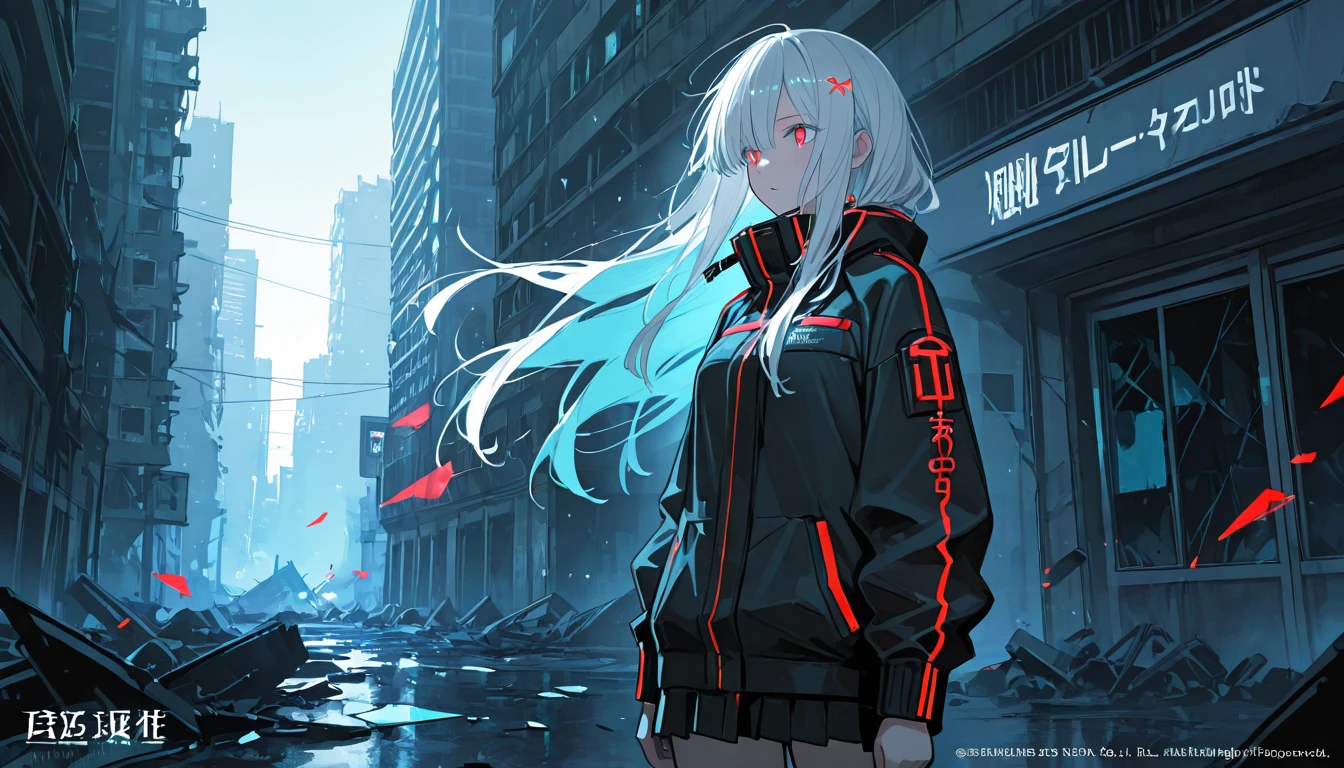 1girl, Night City, rain, coat, hands in pockets