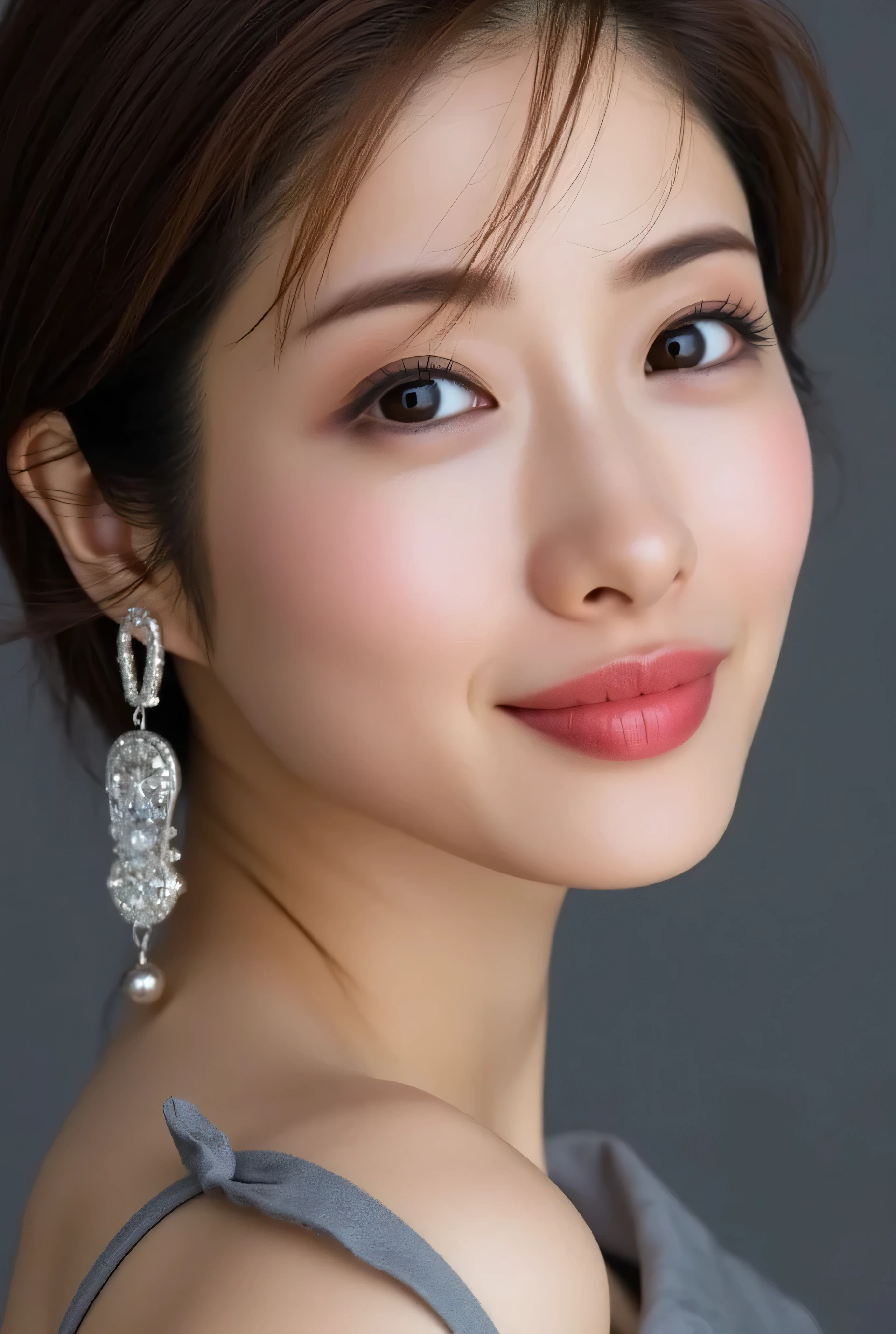 ISHIHARASATOMI,looking at viewer, beautiful skin, beautiful eyes, beautiful face, make up, masterpiece, Super Details, Best lighting, Realistic and Realistic Pictures, high definition RAW color pictures, slightly smile, highly detailed eyes, asian