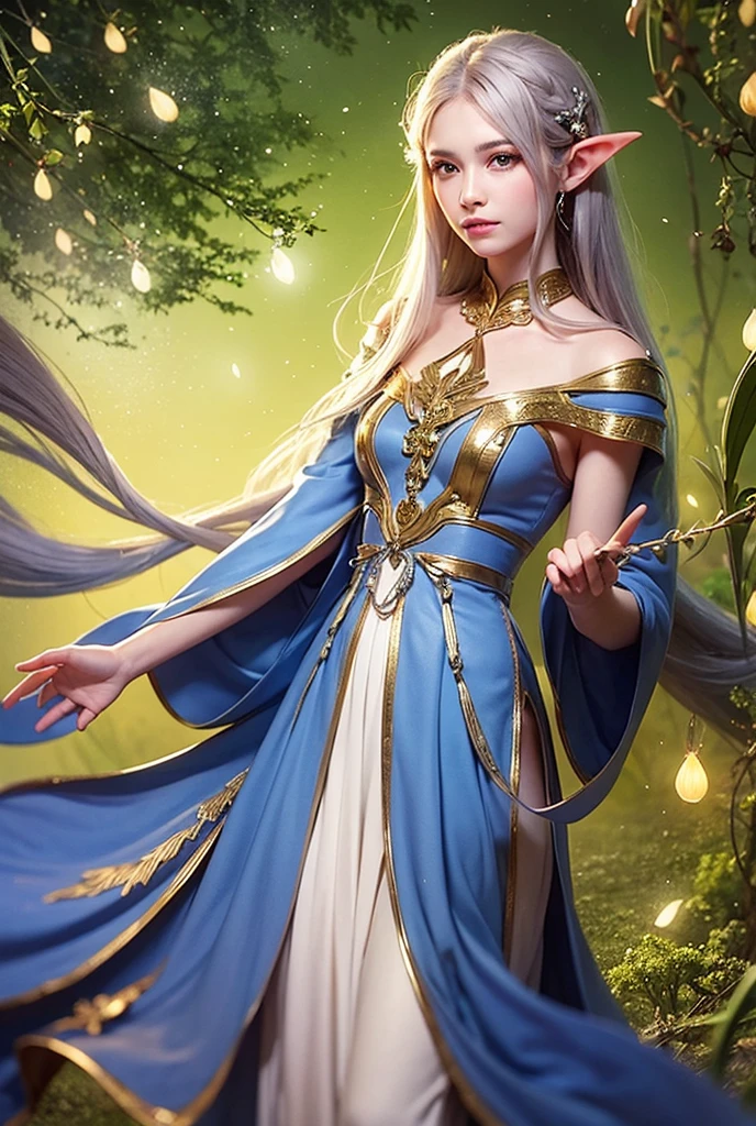 A woman in a blue dress with a white and gold crown - SeaArt AI