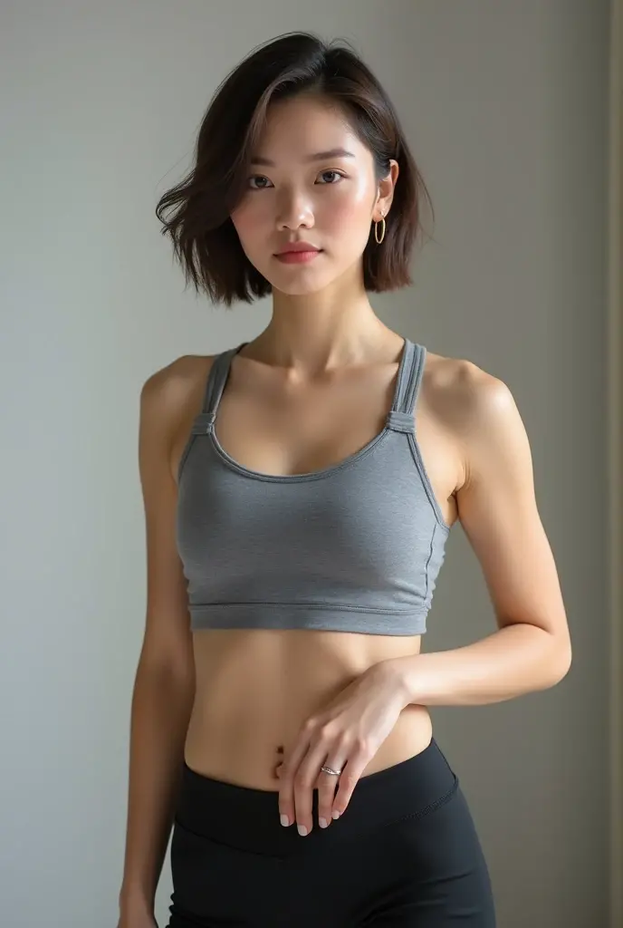 (realistic), (hyperrealism),best quality, masterpiece,ultra high res, (photorealistic:1.4),1girl,(looking at viewer:1.2),1girl, solo, realistic, looking at viewer, parted lips,  short jeans, tanktop,,      <lora:makina69_tsuchiyatao_v1.0:1>