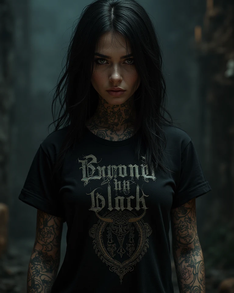 Melena is a beautiful necromancer., black fur, in the style of a Heavy Metal magazine cover, low-cut robe with high details, High detail face, high detailed leather, fit athletic body, Heavy metal aesthetics, necromancer's lair background, high quality, Masterpiece, realistic photo, intricately detailed, 8k, HDR, shallow depth of field, wide light, High contrast, backlight, light flares, chromatic aberration, sharp focus, Raw color photo, looking to the camera, cold colors, pose, smile
