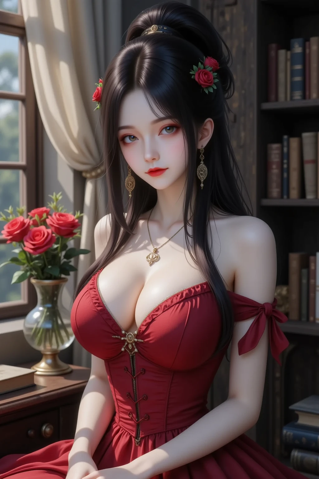 (Great sense of reality:1.4, Lying in bed:1.3, 8k), quality, masterpiece, ultra high resolution, Perfect dynamic composition, Professional camera work, plant growth Light efficiency, mystery肖像, Light, Highly detailed skin and facial textures:1.3, super detailed, Detailed hands, exquisite eyes, (mystery:1.3, like a dream:1.2), 1 girl, 13 years old, Cute and  slender goddess, white skin, ( completely fascinates you:1.0), (Red gold edge translucent Chinese pocket cloth), (Super huge soft :1.8), (beautiful blue eyes, eyes are big, round and beautiful:0.85), Face:0.4, (beautiful taste:0.85), ((so lovely beauty:1.5)), fantastic background,sweet smile,white,Hips raised,sweet smile，spread your thighs，Accent strapless，hands bound，Tie a ponytail