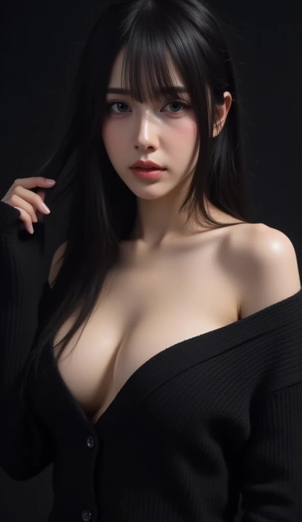 anime girl in a black outfit with a sword in her hand, very beautiful cyberpunk samurai, digital cyberpunk art, cyberpunk art, cyberpunk girl mech, female cyberpunk girl, cyberpunk geisha, digital cyberpunk - anime art, cyberpunk samurai, anime style 4 k, badass 8 k, cyberpunk girl in hoodie, arafed asian woman posing for a picture, jaeyeon nam, gorgeous young korean woman, beautiful south korean woman, korean girl, beautiful young korean woman, korean woman, heonhwa choe, korean women's fashion model,  look, big ,  pose, show , grey hair