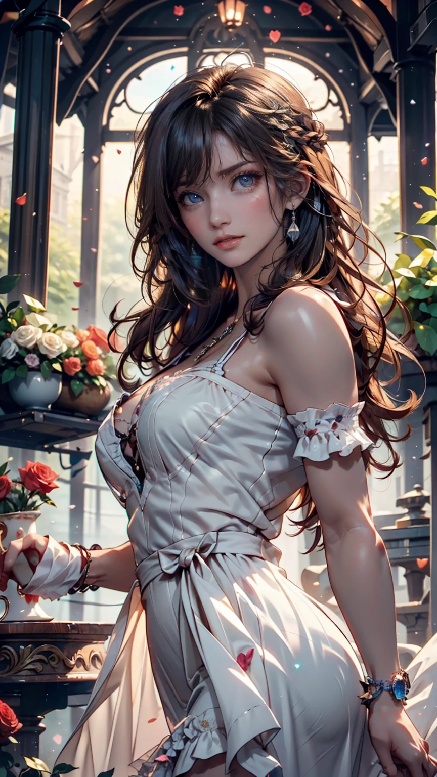 masterpiece, Highest quality, Highest quality, watercolor (Moderate), Official Art, beautifully、aesthetic: 1.2), (1 girl: 1.3), (Fractal Art: 1.3), morning, Good morning, smile, sunny day, Hilarious, Viewer, pattern, Wave, (Rainbow Hair, colorful Hair: 1.2), null, gas, cloud, colorful, Soap bubble