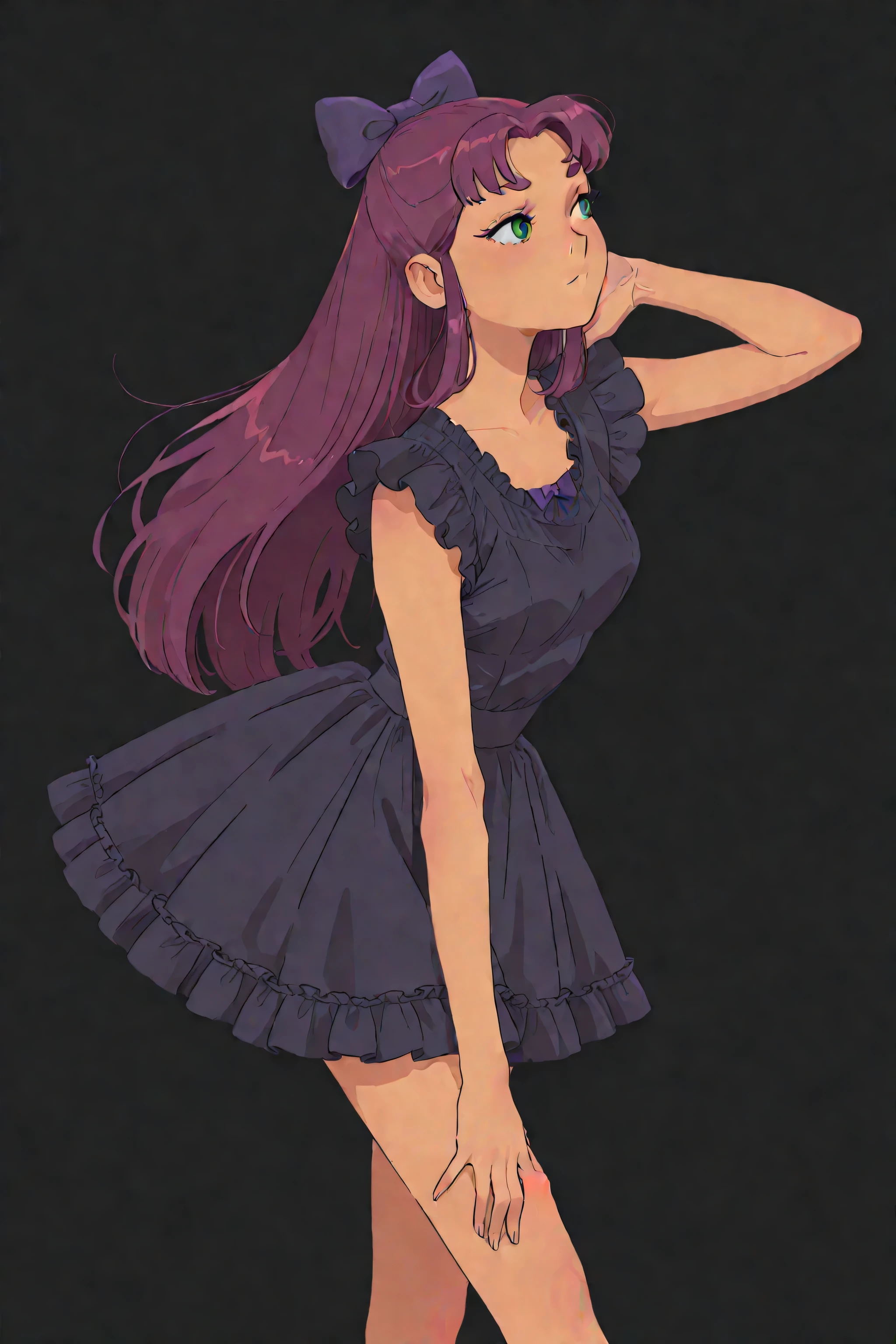 jyojifuku, black dress, frills, hair bow, ribbon,dynamic pose,Starfire,grandes bubis, cuerpo delgado