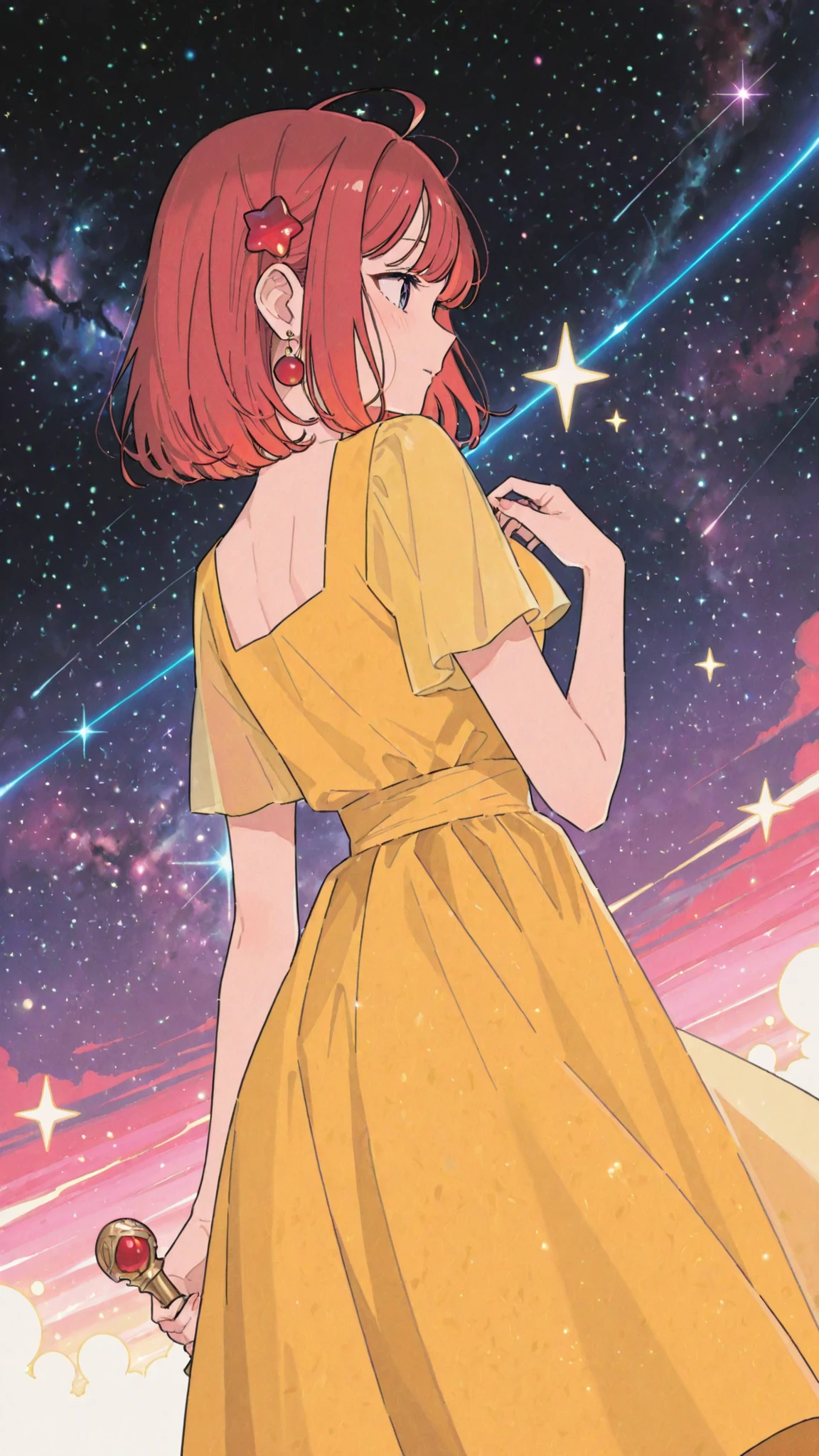 highdefinition images,Star Princess、lost in a space like an illusion yellow dress with red hair ornaments、Looking for a way out with a soldier of rabbits