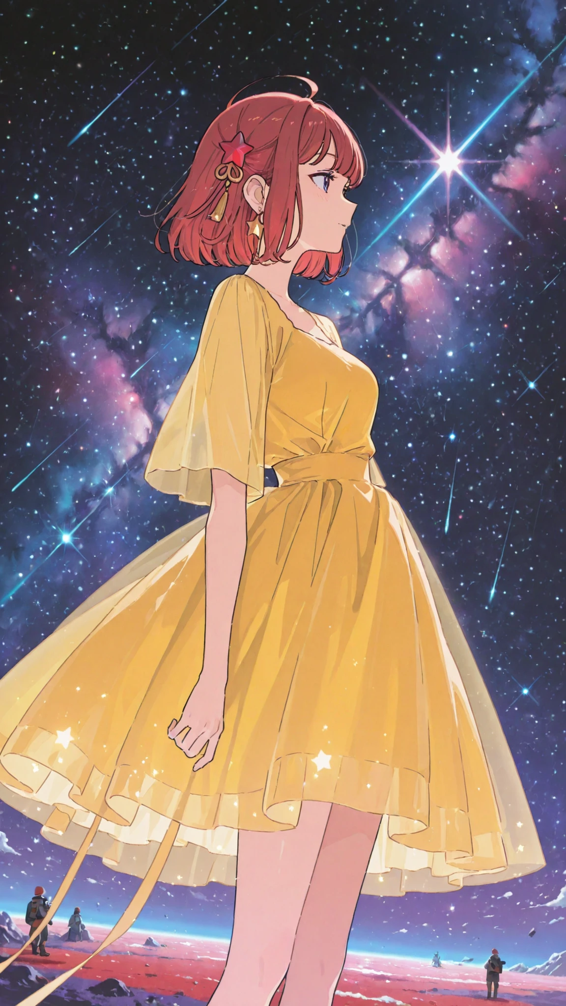 highdefinition images,Star Princess、lost in a space like an illusion yellow dress with red hair ornaments、Looking for a way out with a soldier of rabbits