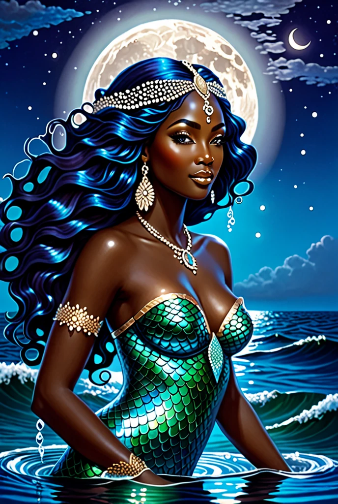 (THE MOST BEAUTIFUL AFRICAN EGYPTIAN DARK SKIN GIRL IN THE WORLD),(EGYPTIAN  GIRL), (AGE 14 YO), (????????????? CAN NOT BE VIEWED BY VIEWER), (SEPARATED CLEAVAGE),(CUTE SMILE LIPS PARTIALLY OPEN SEE TEETH), (PIERCING BEAUTIFUL BLUE VIBRANT EYES),(YELLOW EYES), A model, hyper realistic faces, goddess, she is wearing a beautiful long flowing vivid GOLD dress made entirely of GOLD Sea urchins and anemone tentacles,(VIEW FROM WAIST UP), (VIEW FROM WAIST UP,),(WAIST UP), (EXTREMELY LONG FLOWING BLACK HAIR),highly detailed portrait photography with depth of field, full body swirling ink ink art ral-exposure, subsurface scattering, Photorealistic, Hyperrealistic, analog style, realistic, film photography, soft lighting, heavy shadow