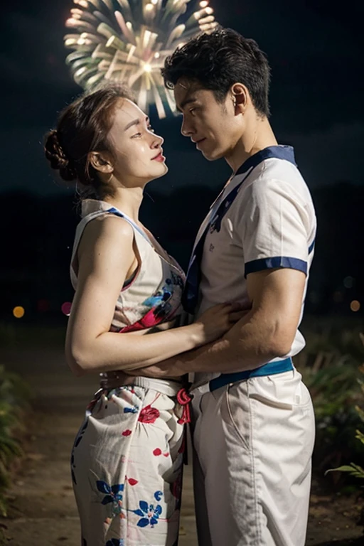 pre-wedding, boy and girl, sea view, facing each other.