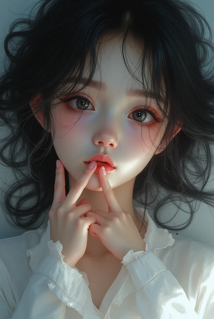 a face of a stunningly beautiful intoxicated sleepy indecent  sensual 18yo French  princess in love, big beautiful dreamy brown eyes, mouth open in sweet   with pleasure, beautiful kissable plump lips, rosy cheeks, brown pixie hair, big , holding a flower, wearing a pearl necklace, Rory Gilmore, Maria Whitaker, Boucher style, Degas style, Renoir style, luminous, dramatic lighting, glistening, gleaming, Barbie doll style, wet,1girl,oil painting,inboxDollPlaySetQuiron style