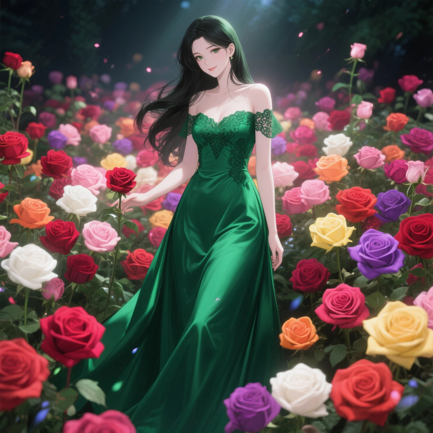 Emerald tiara, Green Pearl Necklace, ボーイッシュな非常に短いGreen Hair, Green Lips, Smiling Japanese woman, Very short hair, Busty beautiful lady, Green Eyes, Green satin long gloves, Green Eyes, Emerald Earrings, Green veil, Heart with both hands, Heart shaped hands, Green Hair, Beautiful Japanese Woman, green lip gloss