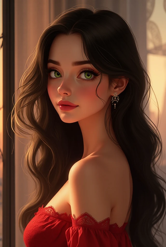 gorgeous model, looks like Madison Beer, (mature woman), ((full lips)), very big lips, full lips, ((extra big lips)), increased lips, (light green beautifull eyes), very confident face expression, long eyelashes, long oval face, (((square cheekbones))), (sharp cheekbones, sharp cheek, square cheek,) ((slim face)), strict face, medium length black hair, straight hair, perfect hair, shiny face, pale face, ((wide hips)), narrow waist, big breasts, fit ass, gorgeous light, posing for a picture, (selfie pov), making selfie, gorgeous selfie in bathroom, wet hair, ((bathroom)), portrait, (((close up portrait))), ( shoulders), selfie, mirror, holding phone, 