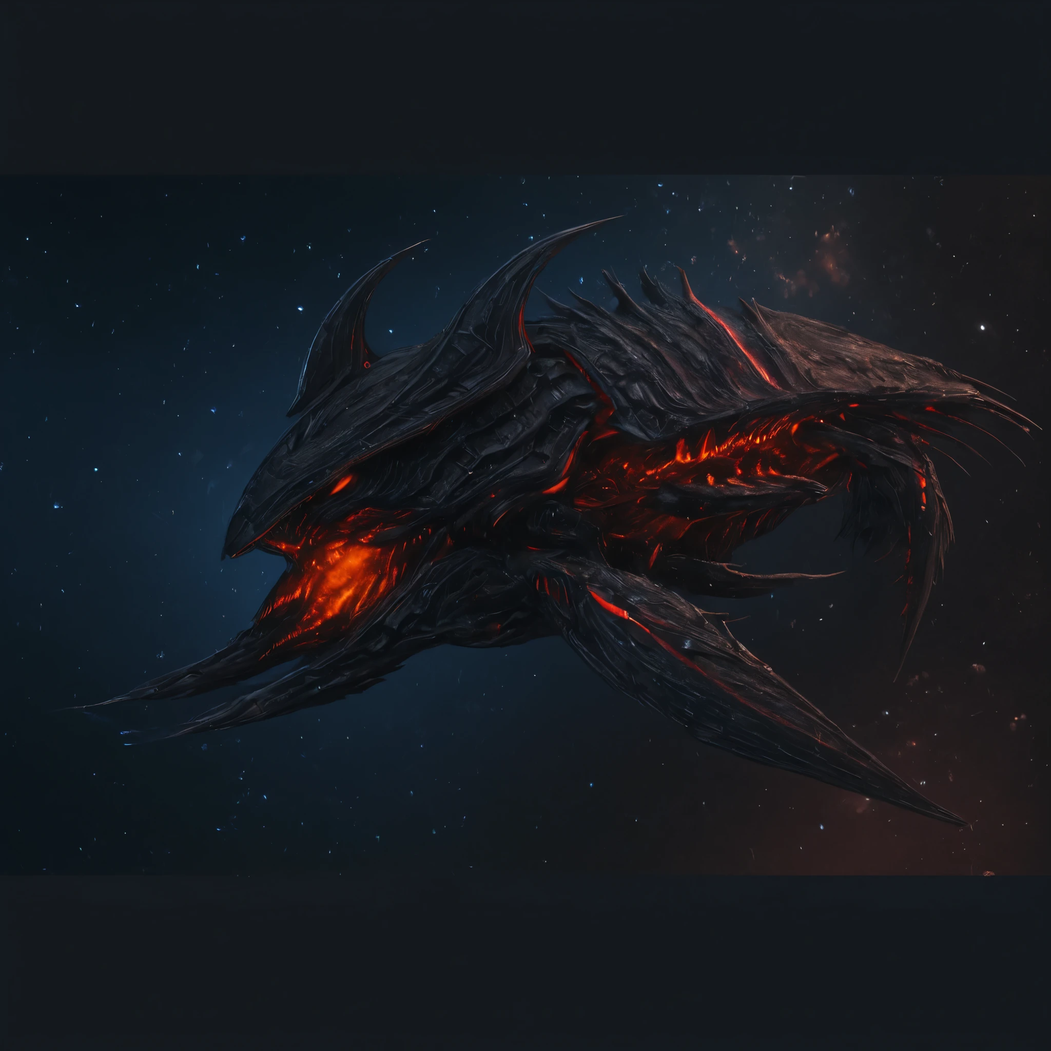 black Exoskeleton, black Bioweapon Spaceship , black Crustacean, Biological spacecraft, Zerg Spaceship , Tyranids Spaceship , space,