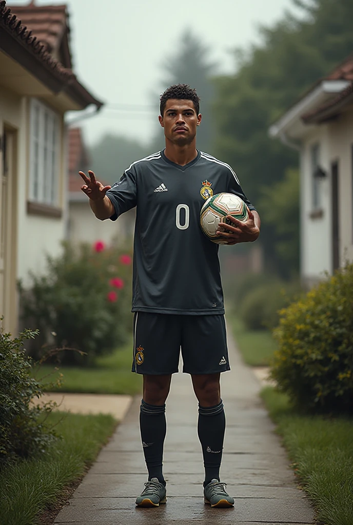 "Create an image of Cristiano Ronaldo (cr7) like a god, just in  and . He is quite big and is surrounded by several small people on their knees., veins