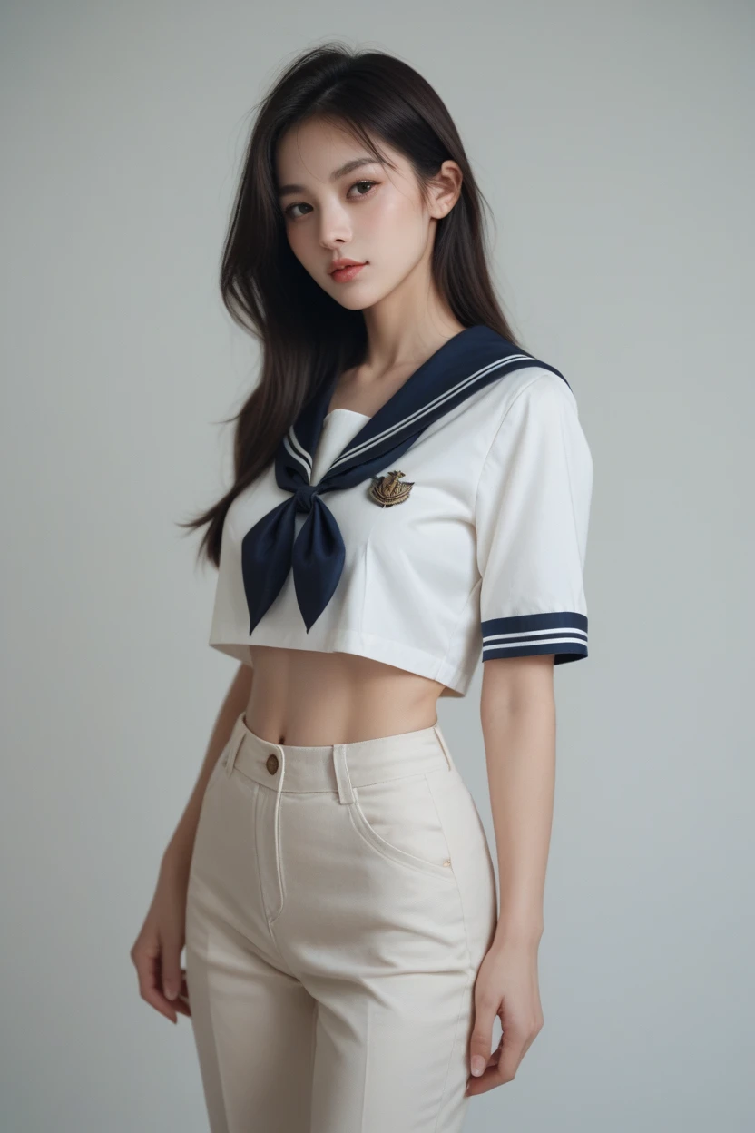 ((((((17 years old))))))、(((17 years oldの上戸彩)))、(((A charming face)))、(((Young face)))、(((beautiful girl)))、(((A beautiful woman)))、Beautiful woman、Cute woman、((Innocent face))、((Smile))、((Ultra-detailed face))、((Detailed lips))、((Detailed eyes))、((double eyelid))、(((Beautiful Face)))、(((Beautiful, well-shaped eyes)))、(((Beautiful, well-shaped lips)))、Very Short Hair、ponytail、Pixie cut、BREAK、BREAK、(((Wearing a sailor uniform)))、BREAK、8 heads、(((slender)))、(((Slim body)))、(((Thin body)))、(((Slim woman)))、(Flat :1.5)、BREAK、Photographic quality、Natural light、(フォトRealistic:1.4)、(Highest quality:1.2)、(Ultra-high resolution:1.2)、8K、RAW Photos、Realistic、High Detail、Film Grain、Detail Skin、Symmetrical、Delicate skin、Real human skin、pores、Super detailed、Detailed、(masterpiece : 1.2)、Thin face、Sharp Face、Small Face、Small face、Narrow shoulders、Small shoulders、Small shoulders幅、Slim shoulders、Narrow shoulders幅、Beautiful Japanese Woman、Beautiful Korean Woman、Slim womanモデル、Young Gravure Idol、Realistic young gravure idol、Young Sensual Gravure Idol、Young Pretty Gravure Idol、Japanese Model、Young Gravure Idol、((From the knee up)) 、(arms behind back:1.3)