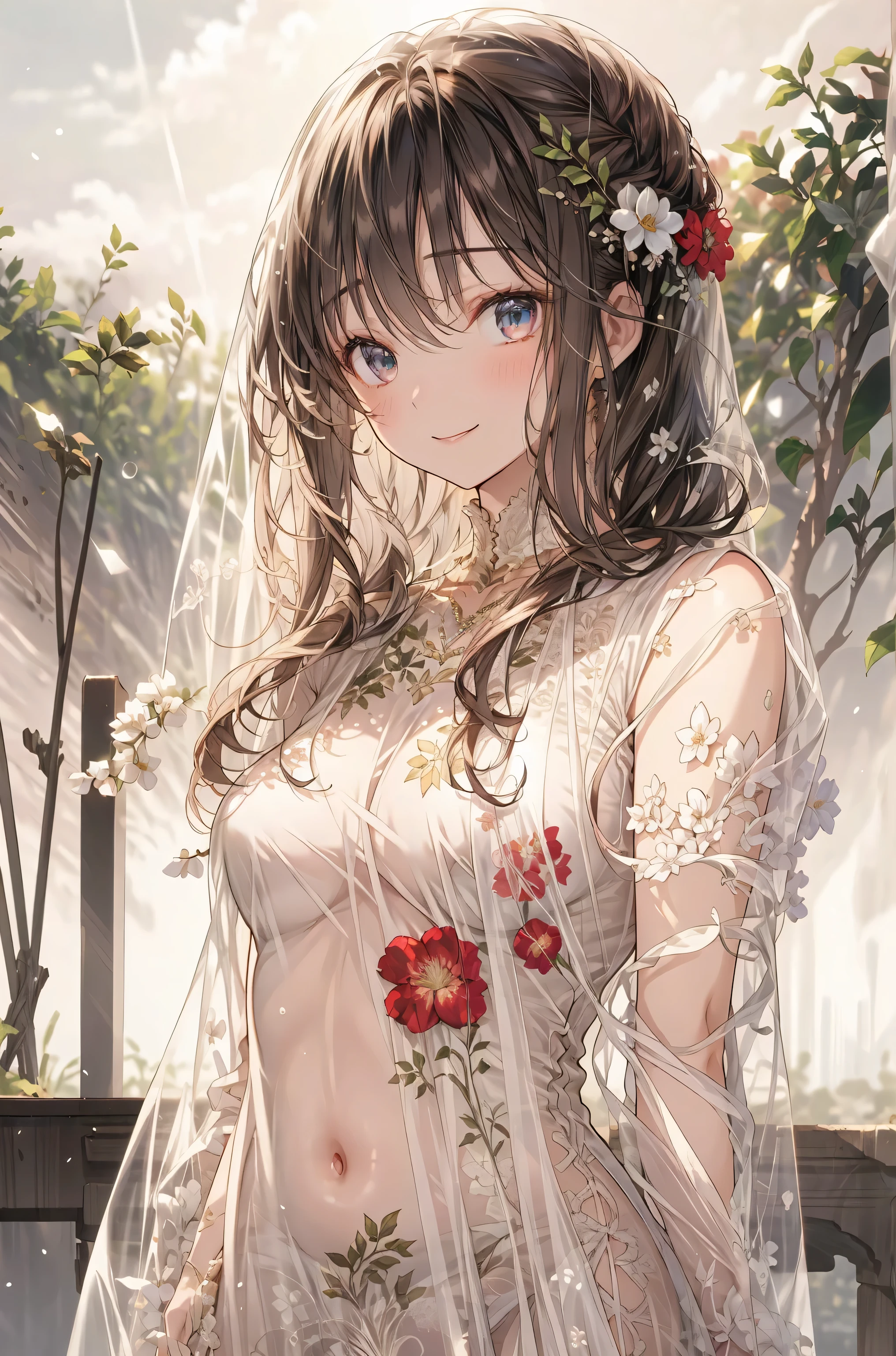 (((Veil)))、graceful behavior、big smile、Dark Dawn、holy church background、High Quality、portrait、Photo、HDR、bokeh effect、Delicate Hues,((最High Quality)), (very detailed), (High Definition CG Composite 8K Wallpaper), 高いly detailed, 高い-definition raw colbor photos, professional photography, Depth of Written Boundaries,Veilの下、Baby-Faced Girl Who Can't See Her Expressions、Winter clothing、in a crowd、Modest Smile、Delicate Feelings、Quiet Presence、A place with a hint of winter、soft light、Pale Color Palette、Portrait of a Soft and Delicate Woman、Realistic and Delicate Digital Art、High definition 8K、Super detailed、professional illustration、Photoような写実性,brown hair,shortcuts,unkempt hair,Short braided hair,Neat,slender beauty,correct posture,small breasted,beautiful legs,Her Enchanting Gray-Blue Eyes Are Shining Like Stars,Saggy Eyes,Brilliant Colors,beautiful eyes,A delicate smile,Textured Skin,Highest Quality,gentle and beautiful woman,anime style、