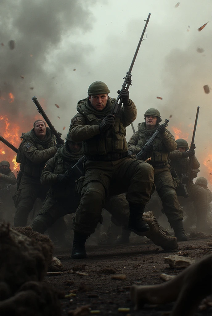 Give movement to the image, that the soldiers are kneeling and getting ...