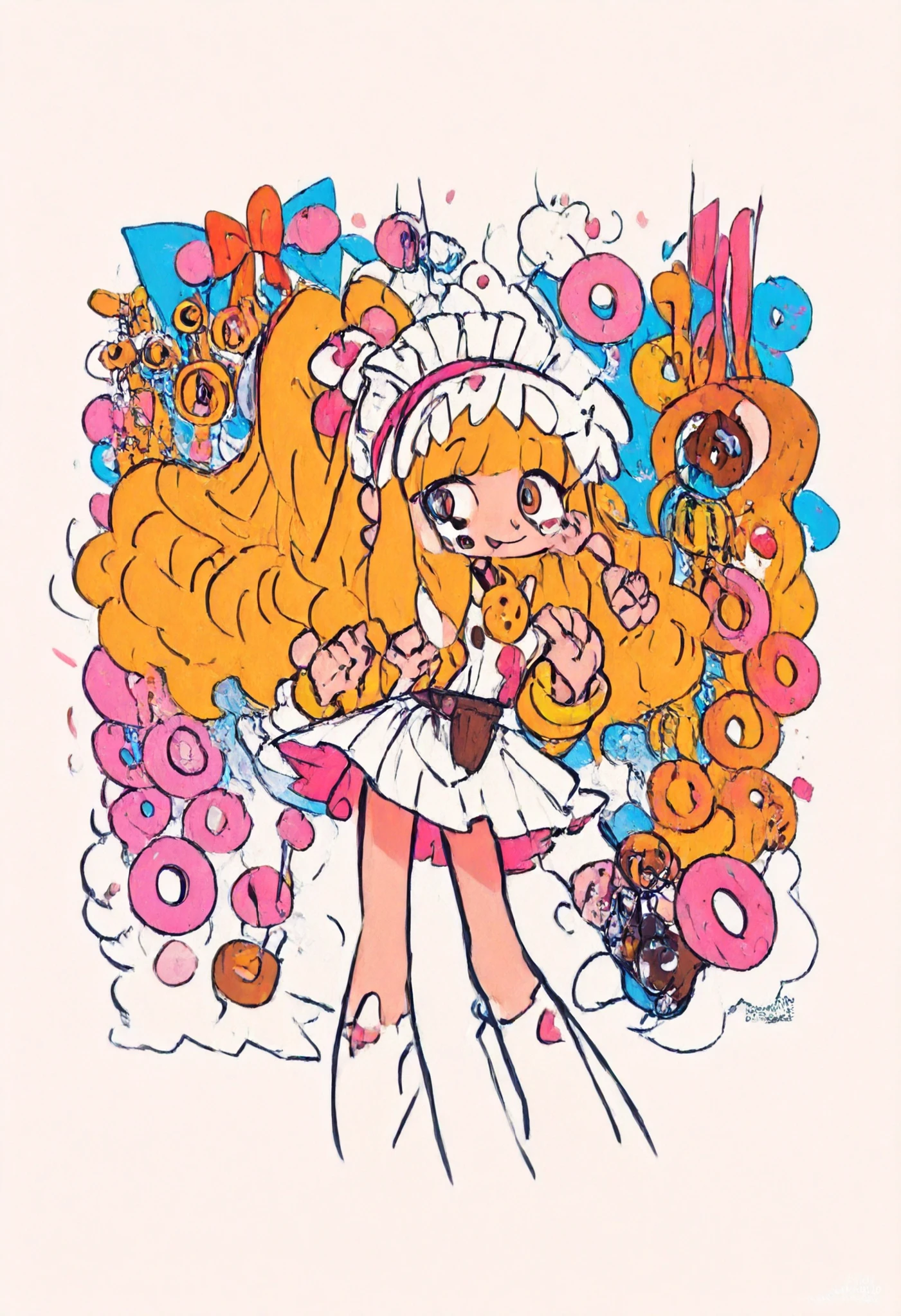 anime-style 2-frame cartoon style,donut Shop, Mr.. donut ,The first frame is a view of the interior of the、doughnut shop as seen from、donut店の内部の景色です,perfect hands,ショーケースに多くのdonutが並んでいる,Smiling female customer staring with tongs and trays,Reference image 1、Keep,The second frame is focused on the inside of the showcase,並んだ多くのdonutの中で、参考画像2の不気味なdonutが1つだけ混ざっている,Surprised Female Customer,Tons of around white high quality panties ,Skirt That Will Roll Up