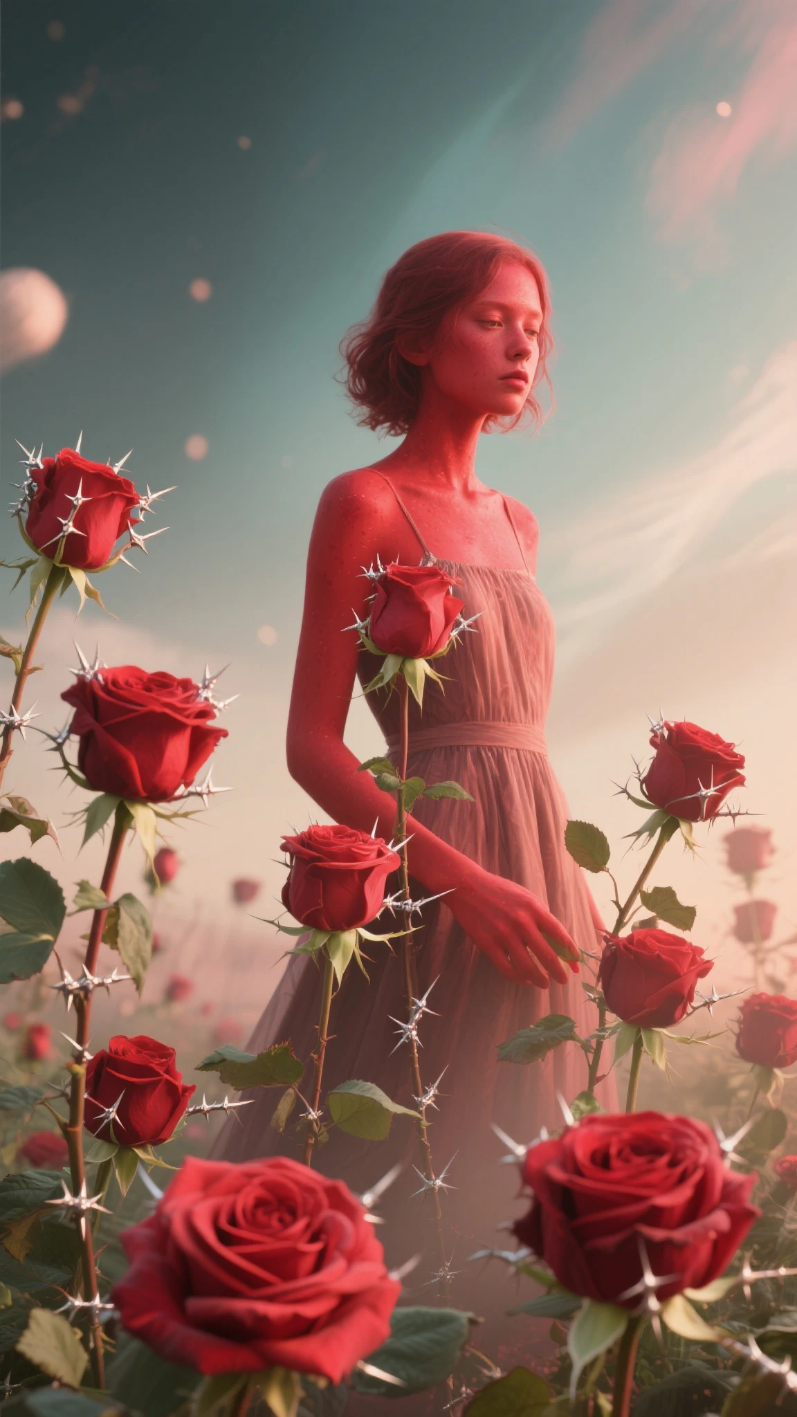 a close up of a woman with a rose on her back, beautiful digital artwork, exploding roses, gorgeous digital art, beautiful digital art, unreal engine render + a goddess, cyberpunk cyborg. roses, beautiful gorgeous digital art, with bloom ethereal effects, 3d digital art 4k, beautiful octane render, breathtaking digital art, stunning digital art, stylized digital art