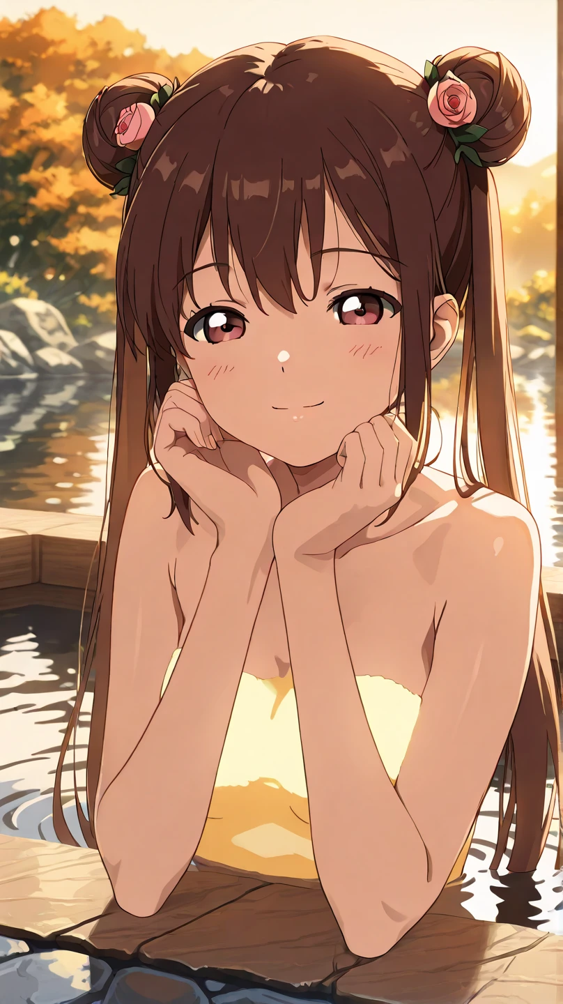 ((best quality)), ((masterpiece)), (detailed), perfect face, brown skin anime woman in a deep V-neck tied top, ( shoulders), (jeans), stomach paining, (resting hands on the stomach), (hands on the stomach), (slim woman), (smooth and shiny shoulders), lying on the floor