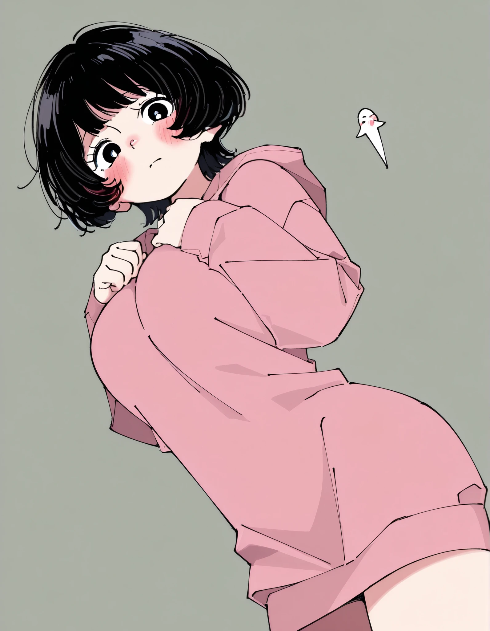 score_9, score_8_up, score_7_up, score_6_up, score_5_up, score_4_up, (masterpiece: 1.0), best quality, 1girl , Alone, Viewer, simple background , short hair, demon, 小demon, shy, demon服装, demon犄角, charming, blush, dynamic angle, big breasts, style: midjourney, cute, color, black hair