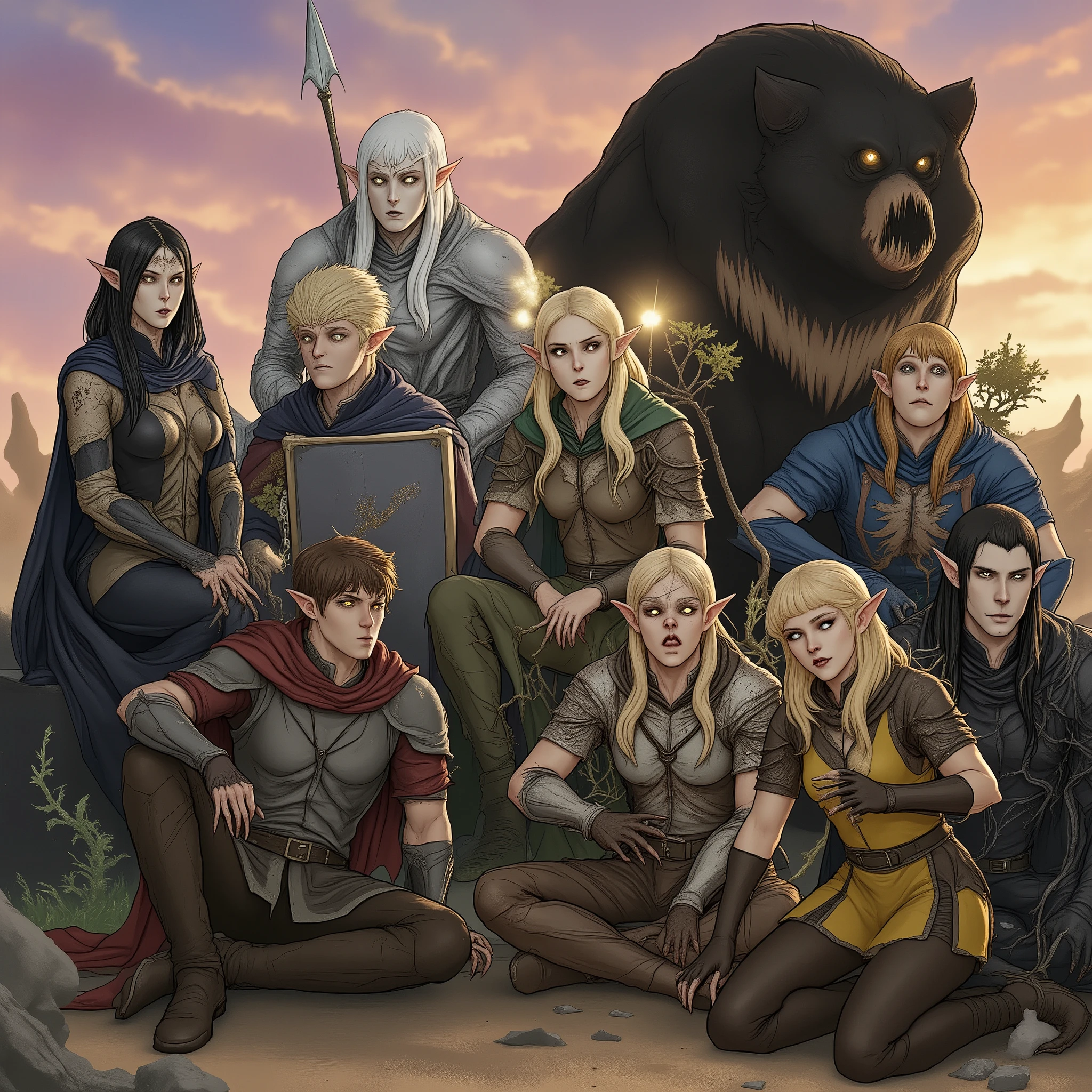 remake image change into scary style, turn all of them into monsters, add scary details, scary eyes, scary skins