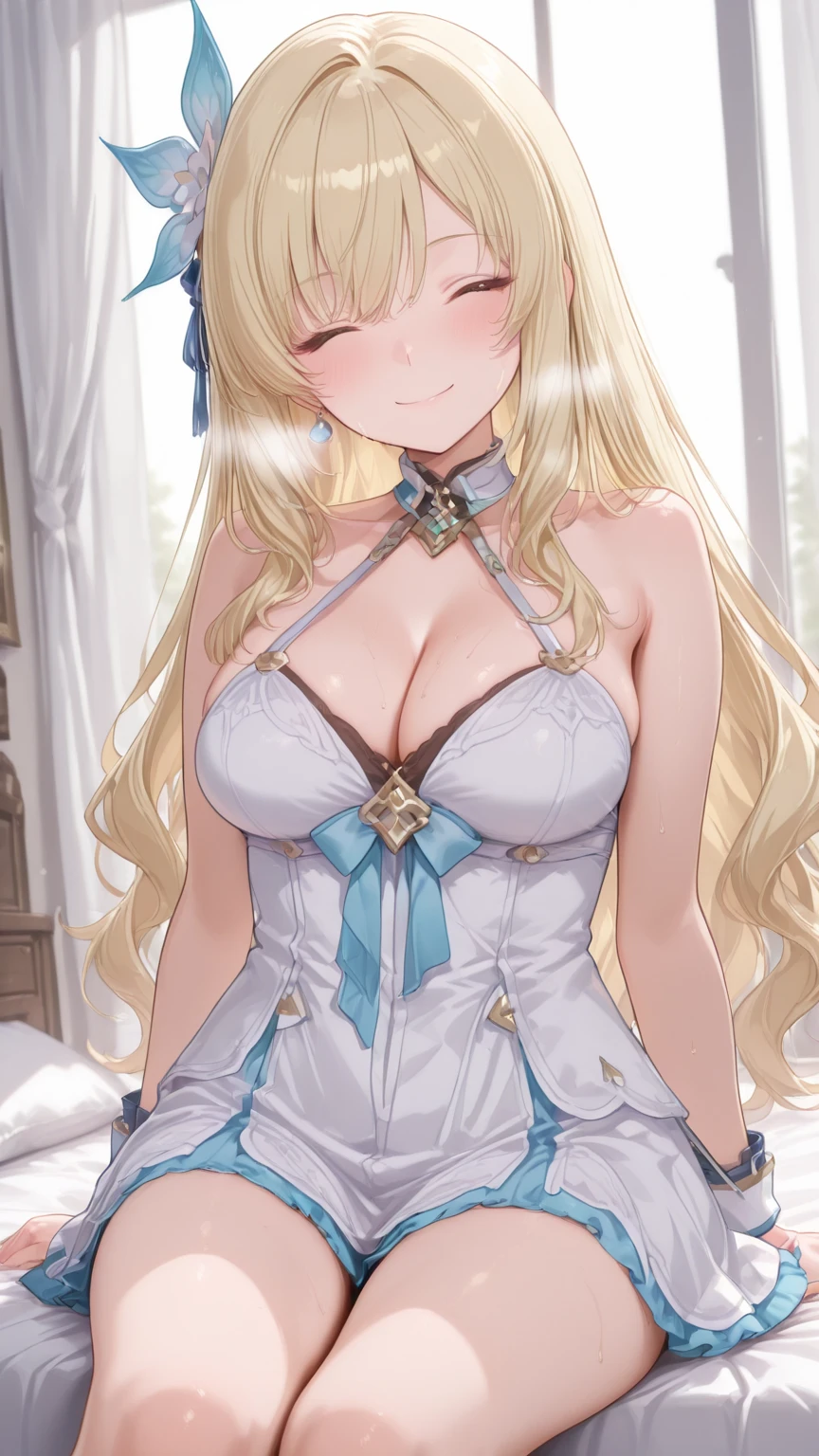muste piece, highest quality, Highly detailed CG Unity 8K wallpaper,  witch , long dark blonde wavy hair、off shoulder knit, dark blue pleated skirt, stockings、medium , saggy , Pose that emphasizes the , blush, shy laugh,  shoulders, (Pink lace panties、pink bra、open your legs wide）、、gorgeous magic book、church basilica、Put your hands on the pillar and turn around、stick out your butt、I can see all your butts、