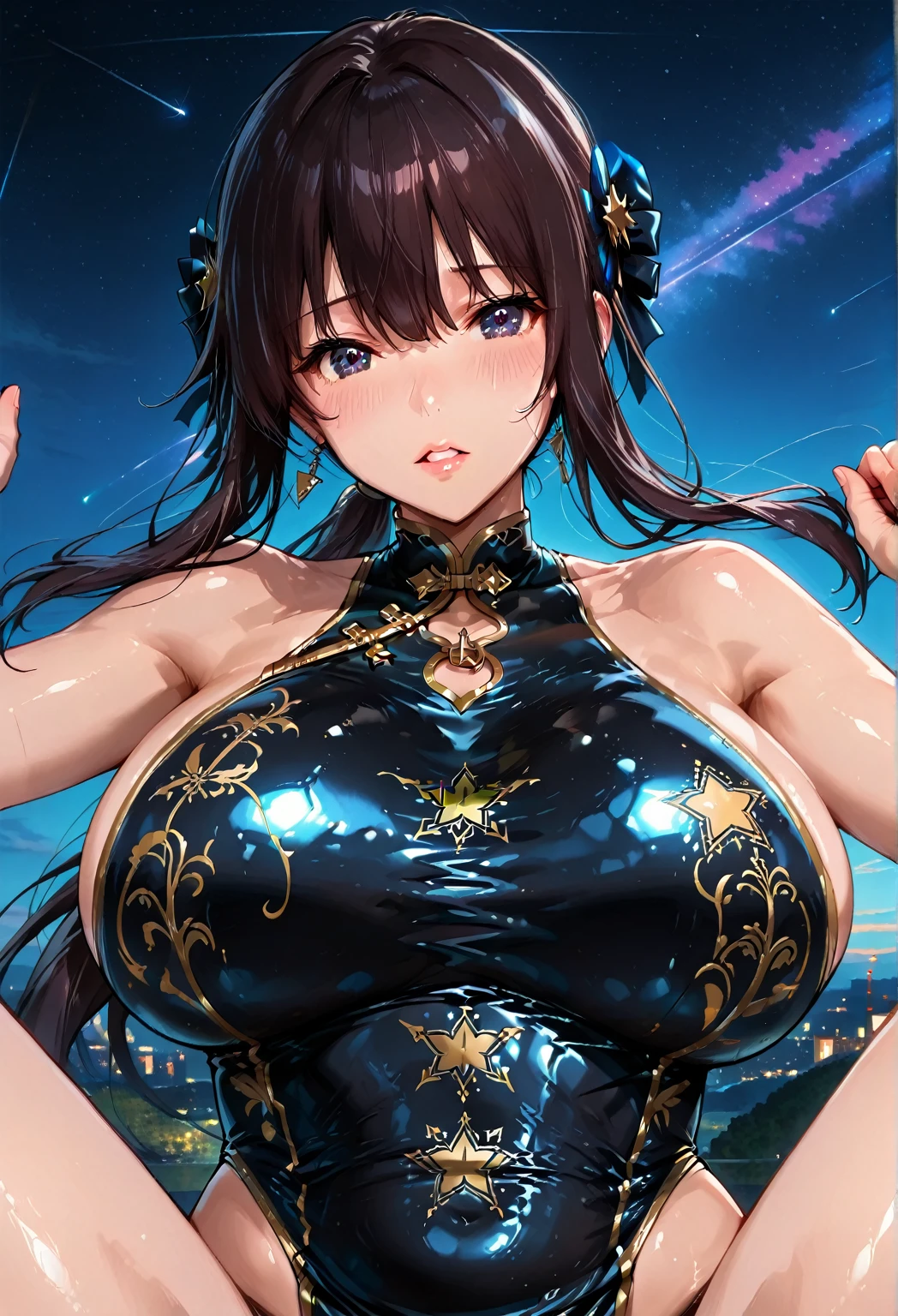 (((Create a realistic image of an Asian woman.. , seductive beauty , Use the same face in all 4 images......))) ,19 years old ,(((Wide angle shot ,Model looking at camera ,Random camera position))) Galactic Empress ,hero costume ，Surrealist Portrait of a Woman by David Hockney , long white hair  ,  Location Thailand , (( gigantic ?????? , Beautiful ????)) 、Random firing position , There is snow falling in the background...... ,((Charming smile, Facial expressions of ???????? active women ))、Decorated with exquisite ornaments，(((The model has pale skin...... , Skin looks shiny, ))) , Random ???? poses  , Take realistic photos，Volumetric lighting ，Extraordinarily detailed face ，(( Slim shape , MILF'body )) , ((???? Curves ,This pose reveals the inner thighs...... )) , (( single, 1 girl、Wide angle shot)) , deep shadow , charming eyes , ((Show ????????? , ????? )) , hairless ?????