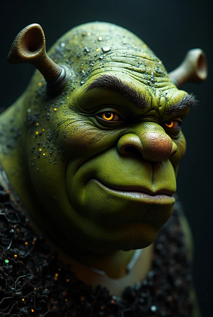 Sherk realistic, realism, hiper realism, photo realism, vertion real action, dark fantasy.