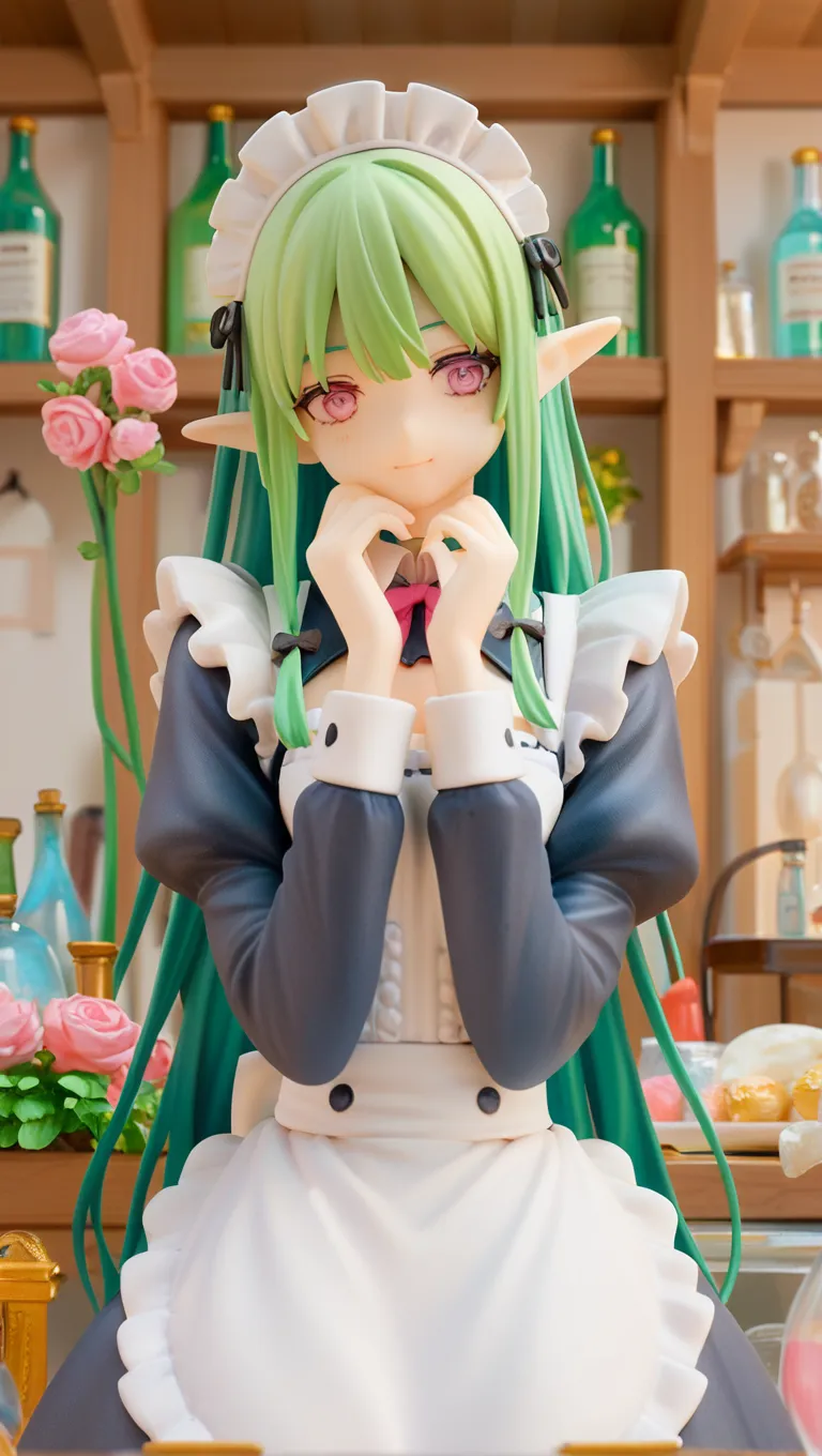 from above, (plasticmodel:1.3) 1girl with spiked black hair, green eyes, kneeling, (sad eyes), looking up, holding a knife, wearing a white dress with blood spatted, (macro focus), bokeh, photography, (detailed background)