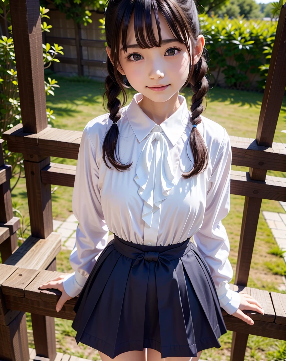((smile))、Confused、RAW Photos、(((The ultimate portrait masterpiece)))、((The cutest girl in the world:1.4))、1 girl、12 years old、Japanese、Cute face、((Silky Hair))、(A high ponytail tied with a ribbon:1.4)、((Super ????????????:1))、((Eyes that shine like jewels))、Glowing Skin、(young woman),Thin ribbon、(Uniforms made from high-quality fabrics:1.4)、Ultra-detailed uniforms、(She shyly pulls up her skirt:1.3),((?????? from the front))、A skirt fluttering in the wind、eyeliner、Beautiful Bangs、Hair between the eyes、((solve、High resolution))、Detailed Background、8 KUHD、Digital SLR、Soft Light、high solve、Film Grain、Fujifilm XT3、Shallow depth of field、自然なSoft Light、Narrow waist,(Beautiful girl with sparkling eyes:1.4),(A big bust that seems to burst:-0.4),(You can see the shaved pan:1.3),(Very beautiful ????????????:1.3),(The idol-like cuteness of high school girls:1),(Frill-loving idol:1.3),(Ultra Dynamic:1),(Open your ?????? to the left and right by yourself:0.7)