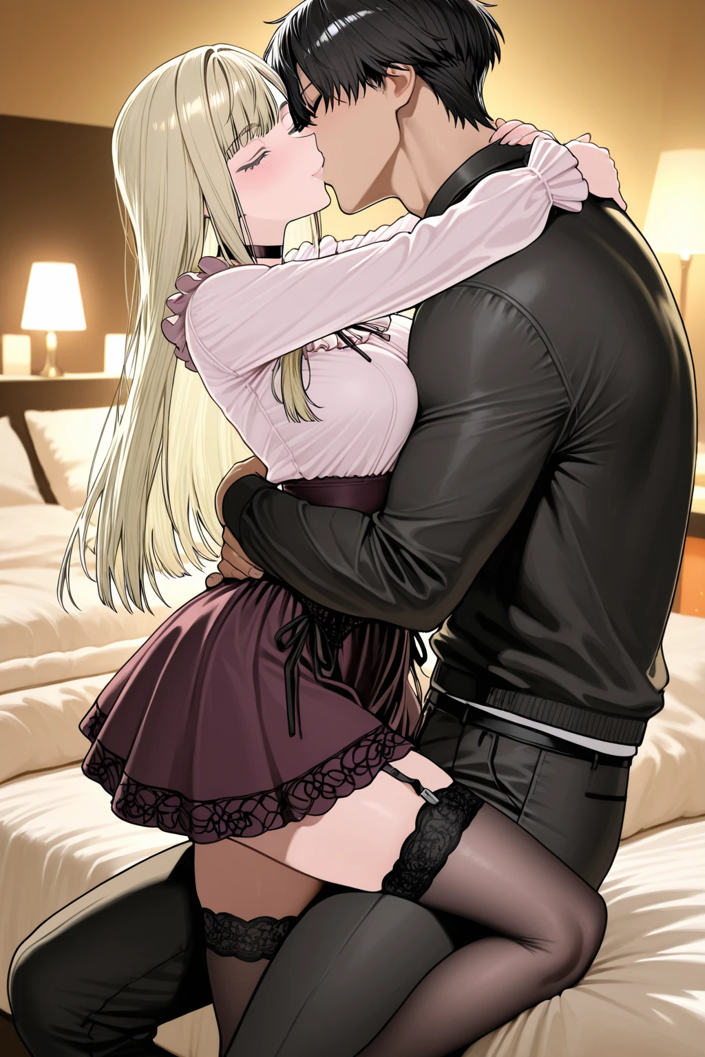 ????, futanari penetrating female, ????,(((1girl,1futa, cowgirl ??? ,imminent ??????? )))，(((ripped panties, ripped bra))),????, ???, sensual scene,(((chain binding body:1.5))),(arms behind back return:1.3)，(sensual expression), restrained things ,restrained by chains, tightly shackled and confined ,collar around throat,  highest quality, High resolution, long hair, blue eyes, blonde hair, (?????????????:1.2), ????????????, exposed ???????, exposed ?????????, BREAK skirt, thighs highs, black stockings, Looking at the viewer, sensual scene, ????, 