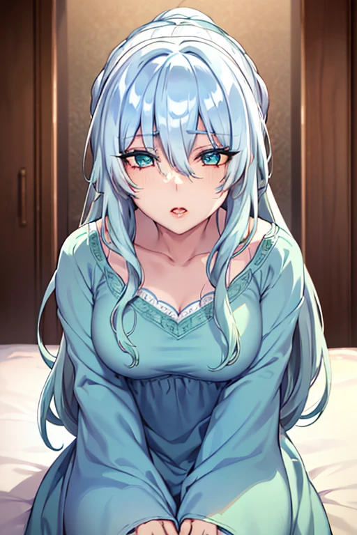 Araffe sitting on a bed with a white dress and a red bow - SeaArt AI