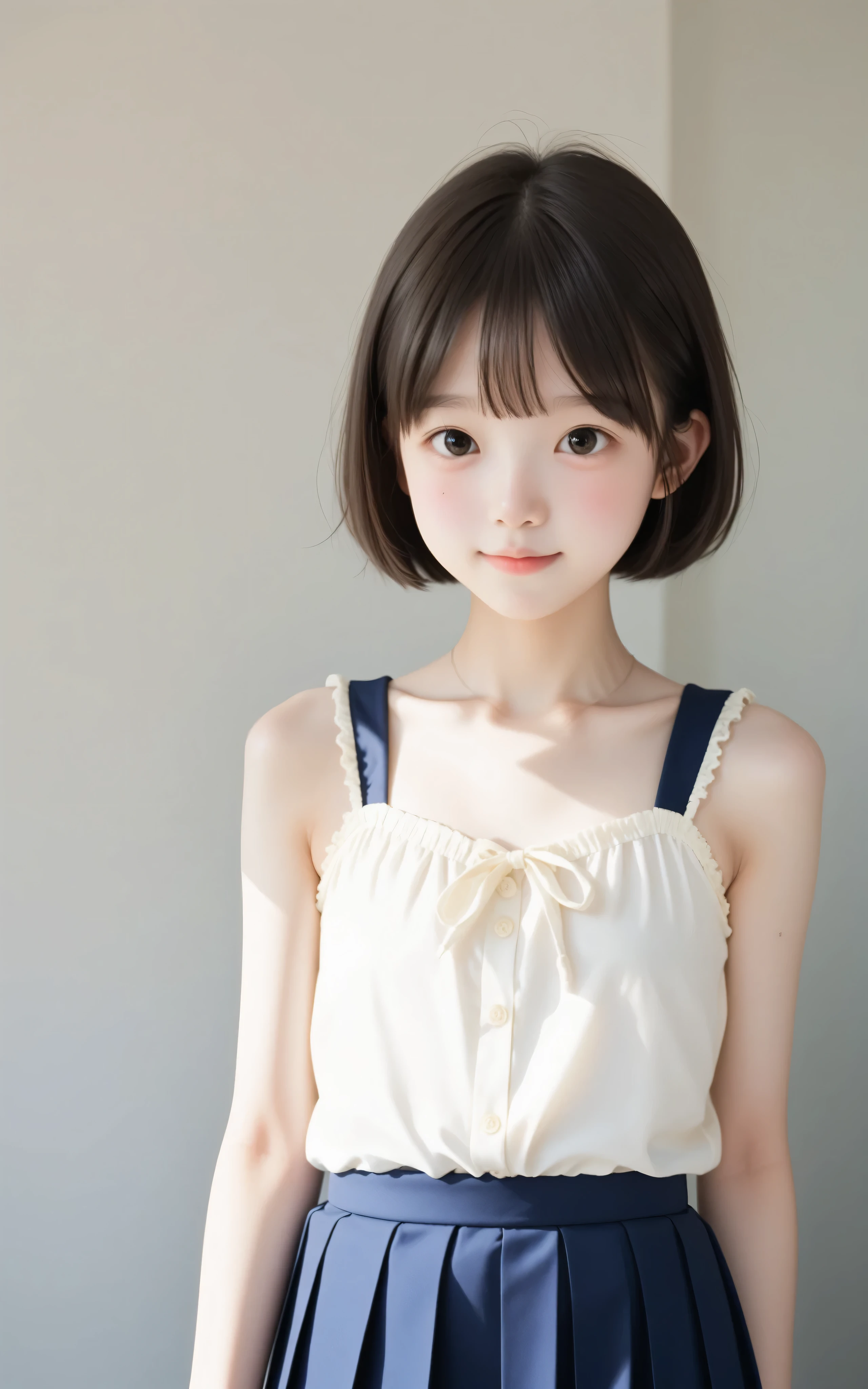 ( photo author:mr. nomi:1.5),( white skin:1.5),cute girl,n current ,Slender,thin body,かわいいyounger女の子,skinny,score_7_ up,score_8_ up,score_9,small breasts,school uniform,toddler wearing top_body,sunlight,japanese,short,short hair, thin shoulders,thin arm,younger, author:mr. nomi,Yang