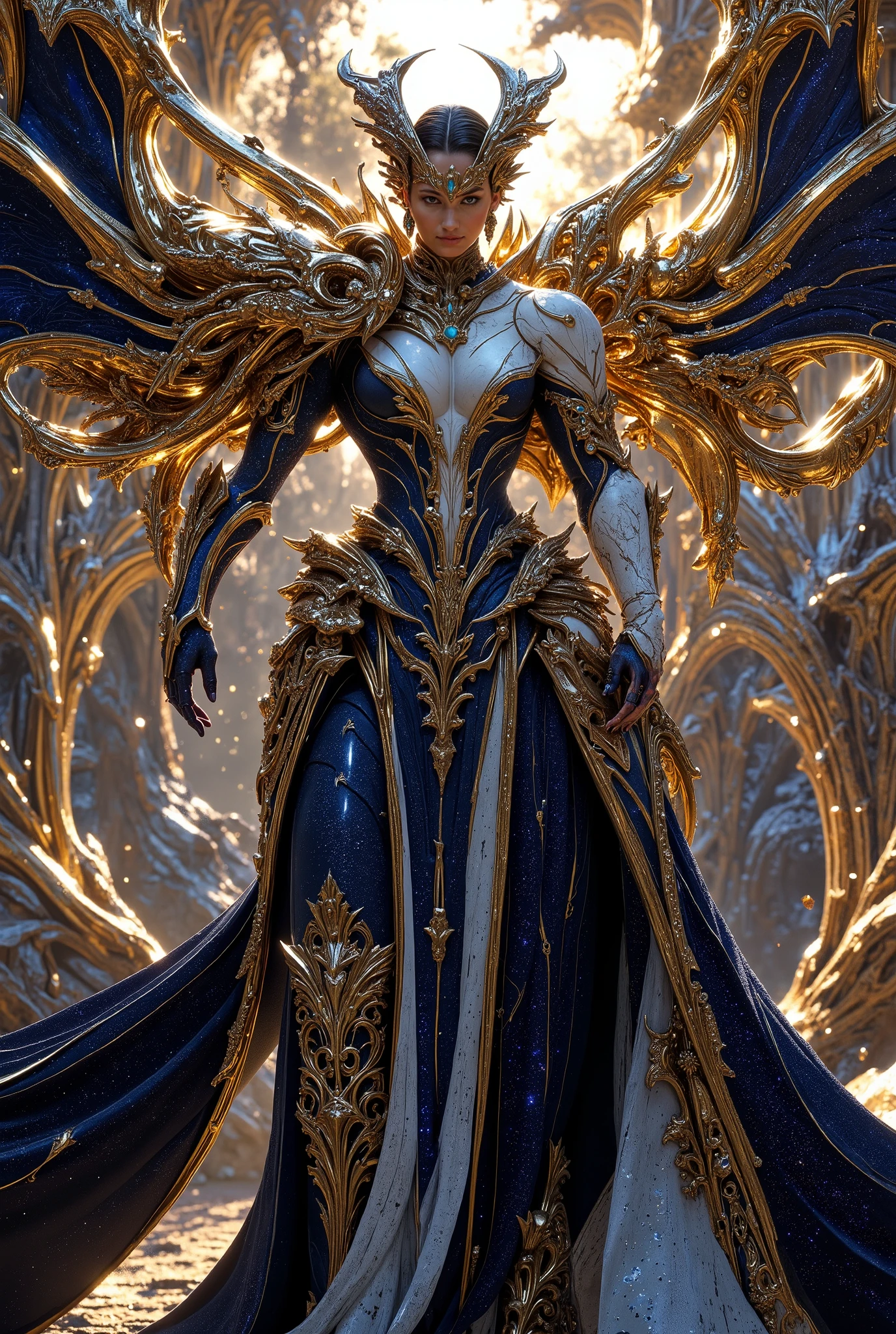 Photorealistic portrait of a female warrior, ancient ruins backdrop, dramatic lighting, by Annie Leibovitz, Nikon Z 9, 70200mm lens, style of Frank Frazetta, highresolution, raw photo, detailed, wide angle shot, highquality, fierce, dynamic, compelling, atmospheric, powerful, intricate details, visually stunning::1.5