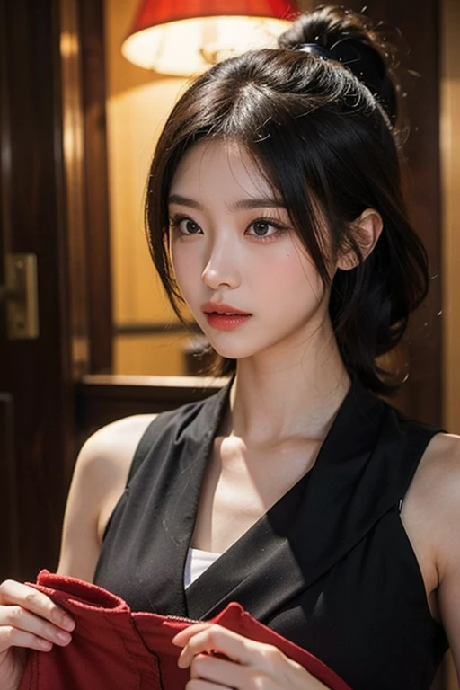 (best quality,4k,8k,highres,masterpiece:1.2),ultra-detailed,(realistic,photorealistic,photo-realistic:1.37),16 years old reporter, wearing an expensive feather coat, alluring smile, beautiful girl youthfulness, vibrant colors, professional lighting, detailed background, vintage style, focused expression, elegant pen, notebook with shorthand notes, confident posture, intriguing gaze, bustling city streets, dynamic composition