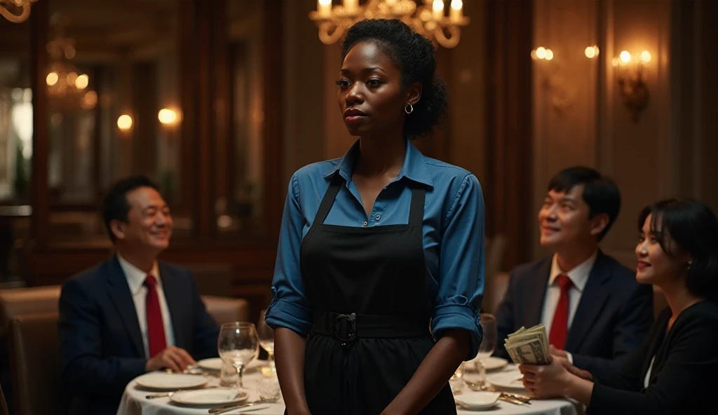 dark skin woman lunch time expensive resturant