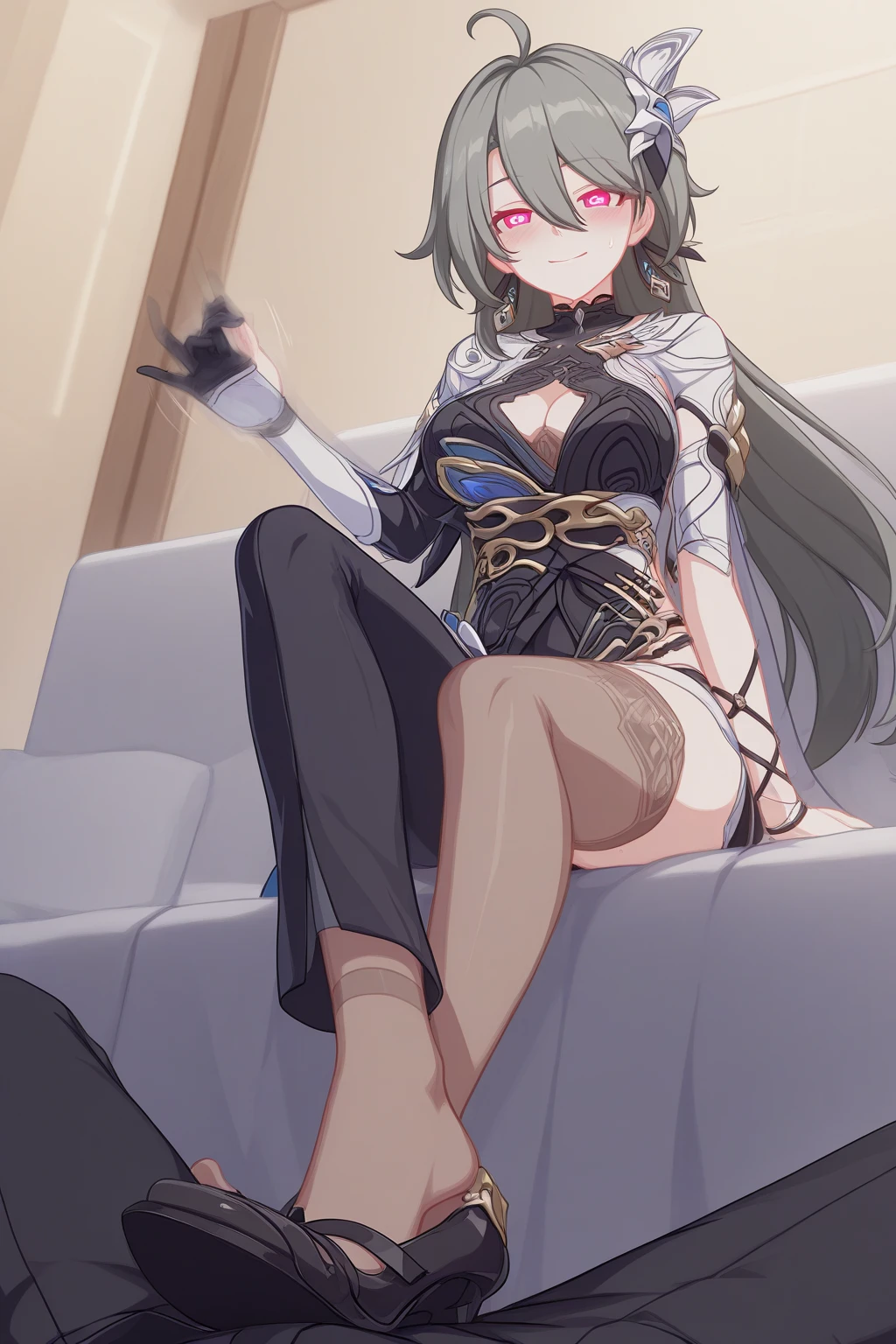 Honkai 3，White knee-length socks，dual horsetail，White color hair，Raised ，鎖骨，Detailed fingers，Charming eyes，Delicate toes