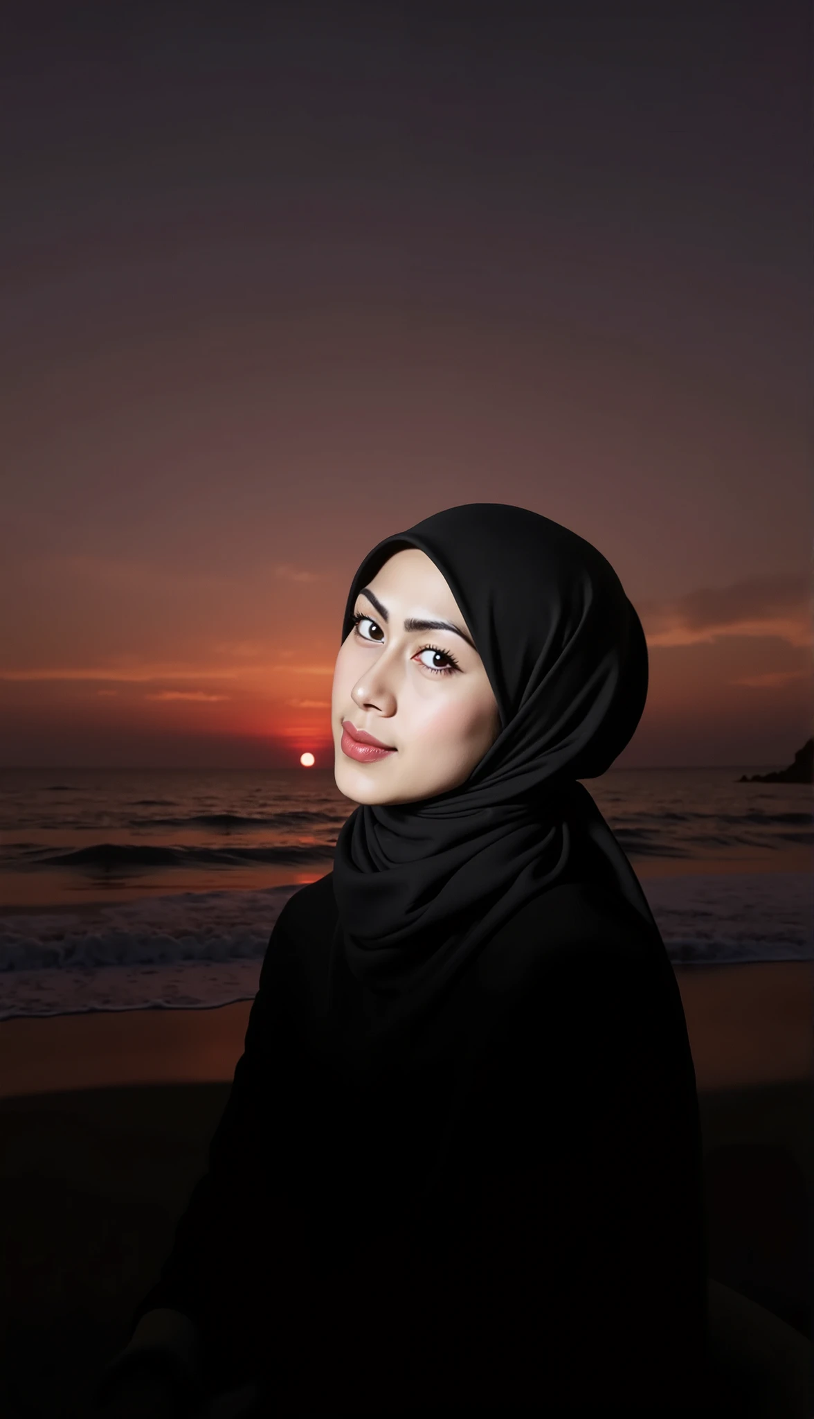 hyper HD, Masterpiece, Textured skin, 4K, Best quality of potrait a Beautiful hijab asian woman white fairy skin wearing dress , close-up half body , perfect hijab, detail veil , hyper realistic scarf and ornate on her side big back head hijab on likely hijab bun style , happy vibes, beauty smile , open mouth showing teeth , smiling confident , huge breast , real photo shoot DSLR HD Picture.