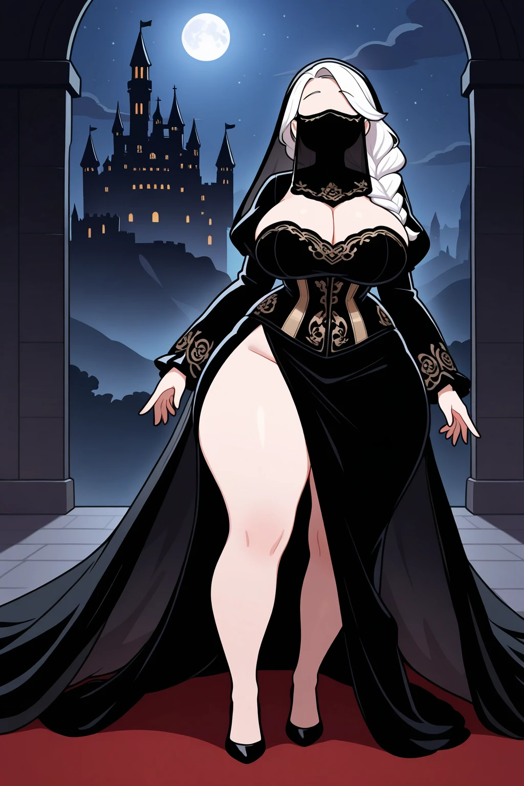 (One Person), (Masterpiece, Best Quality), (A Gorgeous 25 Years Old Female), (long straight black hair with fringe bangs above the eyebrows), (black Eyes), (Fair Skin), (Wearing women's black medieval clothing dress Outfit with and Corsets), (medieval castlevania City Road at Day), (Dynamic Pose), Centered, (Half Body Shot:1.4), From Front Shot, Insane Details, Intricate Face Detail, Intricate Hand Details, Cinematic Shot and Lighting, Realistic and Vibrant Colors, Masterpiece, Sharp Focus, Highly Detailed, Taken with DSLR camera, Depth of Field, Realistic Environment and Scene, Master Composition and Cinematography
