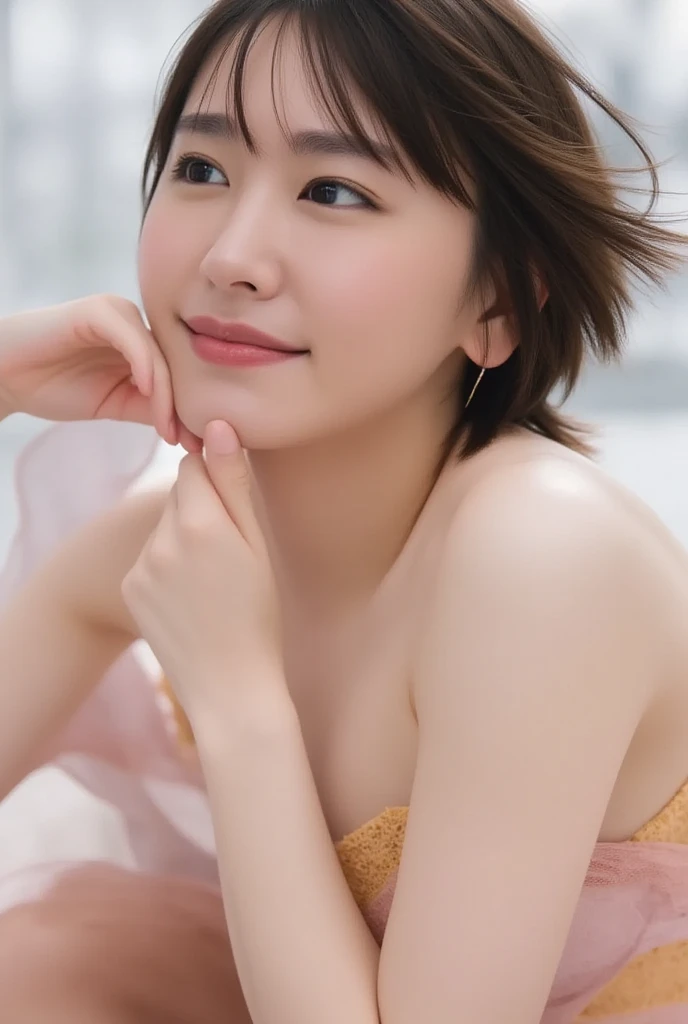 Fashion model photography, Ballet Dress, Strong design sense, Medium Shot, South African girl, short hair, hair accessory, Delicate skin, smile, Simple Background, High quality texture, Glare Backlight, Professional Studio Lighting