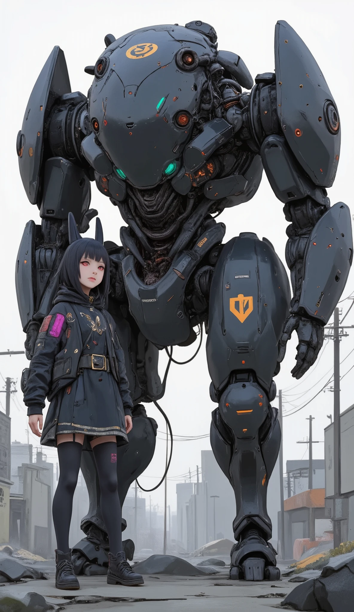 anime girls with a robot arm and legs standing next to a large robot, fully automated!! girls, Artstation Pixivで人気, animated robot mixed with organic matter, アニメMechanical Aesthetics, Futuristic Art Style, mechanized valkyrie girls, various poses by guweiz, interesting character design, cyberpunk anime girls mech, Mechanical Aesthetics