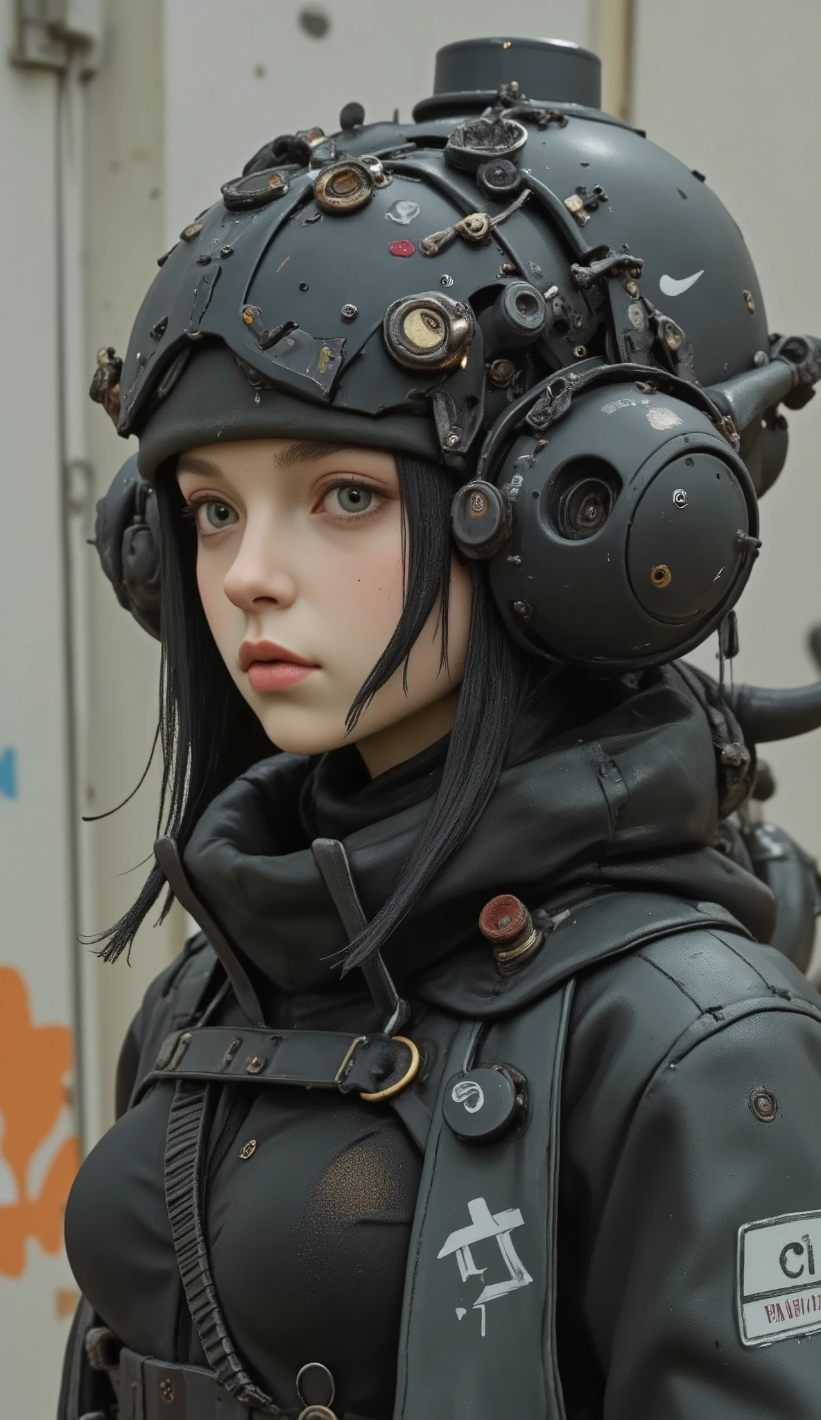 There is a helmet and a toy soldier wearing a helmet, There is a statue of a woman wearing an organic , Painted Action Figure, Machinen Krieger, ww2 space technology, Jetstream Sam from Metal Gear, detail, Sci-Fi Pilot,  mechanical valkyrie , Kato Haruhisa　Seimitsu, 1 / 1/6 scale, very elaborate toys, Sideshow Figurines