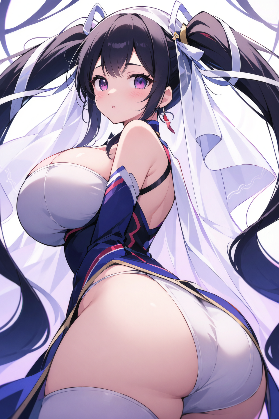 One Girl,, White Background, Both sides up, ,{{{plump, Thick thighs}}},{{{Knee-high socks}}}, pose,Happy,Huge ,