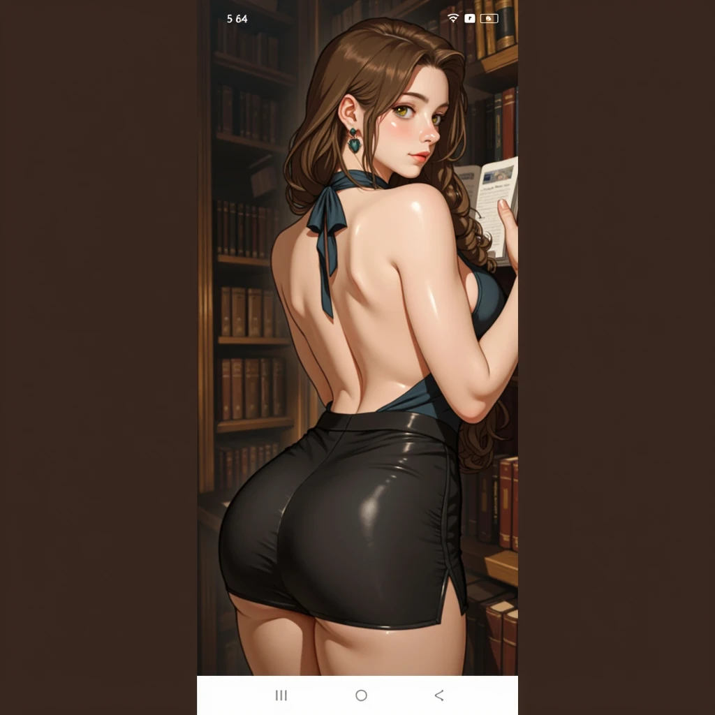 arafed woman in a black ???????? and glasses standing in front of a book shelf, thicc, corpo perfeito sombreado realista, [ Arte digital 4K ]!!, (SFW) seguro para o trabalho, cabelos castanhos e um corpo perfeito, Commission for High Res, corpo perfeitamente sombreado, Ilya Kuvshinov. 4 mil, curvy accentuated booty