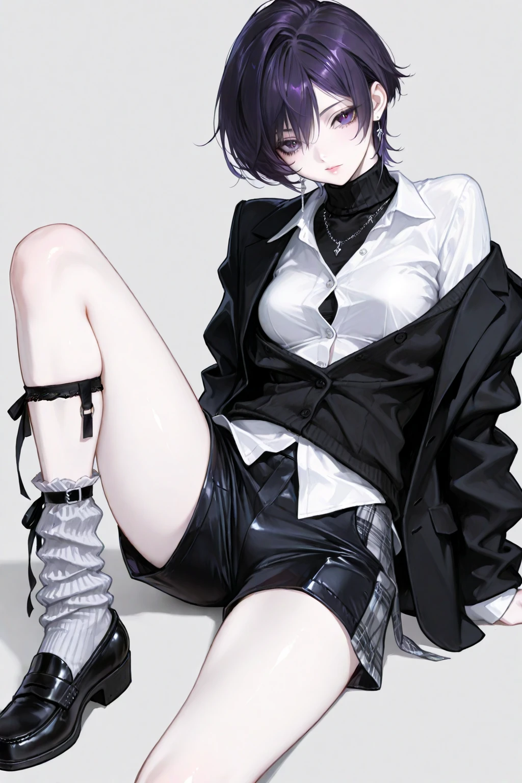 ((best quality)), ((masterpiece)), (detailed), perfect face, female, Ada Wong hair, green eyes, fair skin, chiseled face, Japanese, sneering, leather jacket, skin-tight black pants, black heeled boots, Tokyo city, night