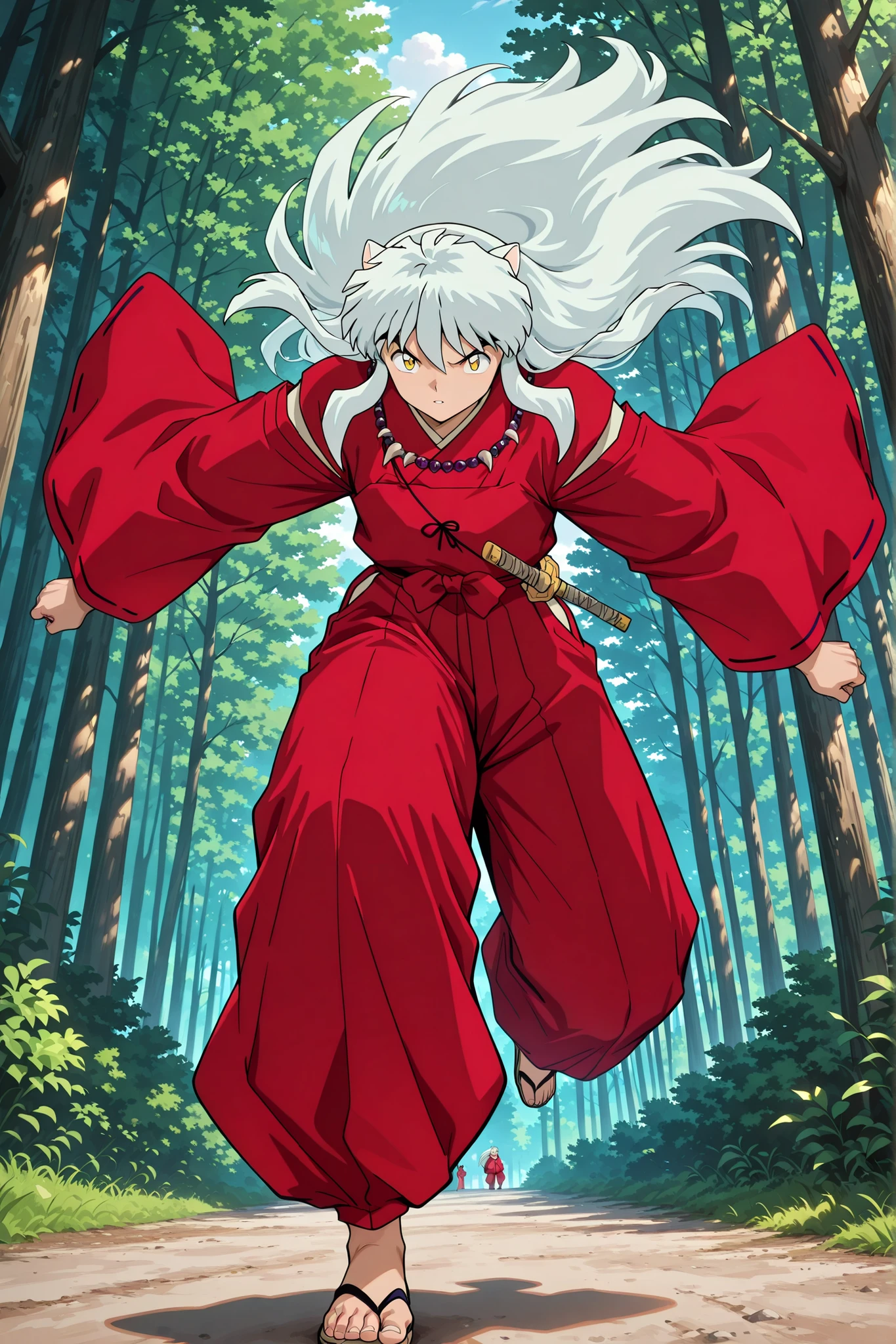 inuyasha,forest, male,1man,,,,action,Dynamic,anime,masterpiece,Highest Quality,Great Quality,very beautiful,Newest,