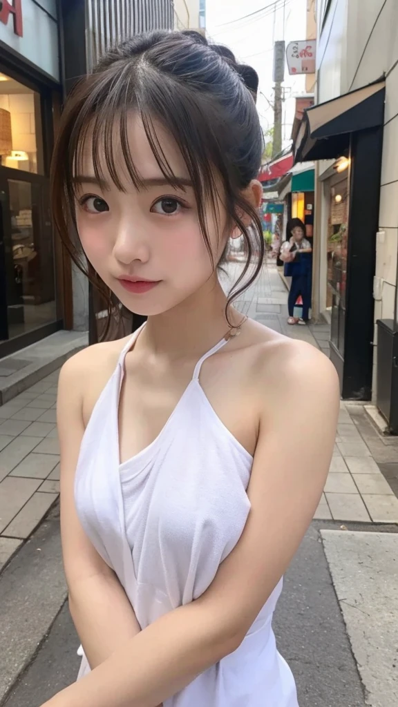 Outdoor,midnight,Very large pool,It's dark outside,Lit up with neon lights,bikini,Blushing,Facing forward,Small ,14 years old,Long hair ponytail,((8K, Raw photo, Best Quality, Mastepiece:1.2), (Realism, Photorealistic:1.4), (Highly detailed 8k wallpaper), Depth of written boundary, Cinematic Lighting, Soft Light, Detailed Beauty Eye,Shiny and smooth light brown ponytail, Asymmetrical bangs, Shiny skin, Ultra-detailed skins ,It is high resolution., High detail, Detailed hairstyle, Detailed  beauty, Hyper-realistic, Perfect limbs, Perfect  ,1 Japanese girl,Famous Japanese Idols, Perfect female body,A shy smile,Short eyelashes,Double-edged eyelids,Look straight here,Hair style: ponytail,